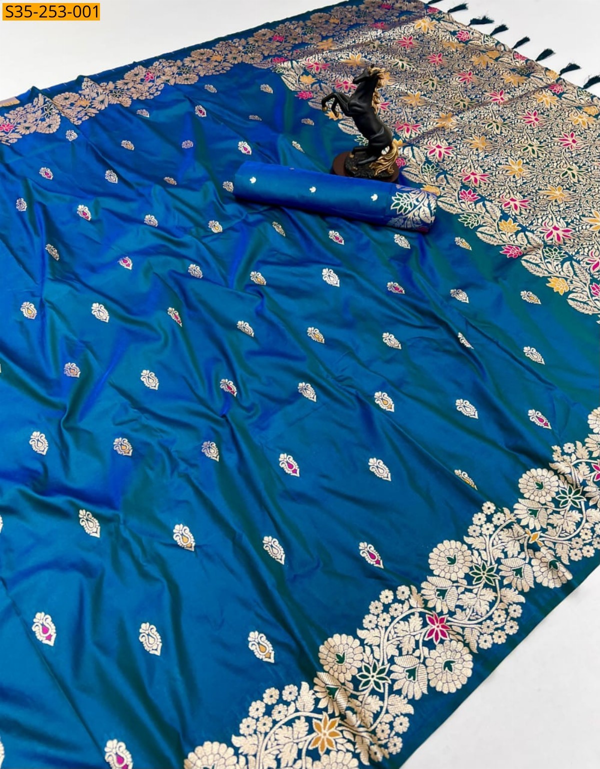 Peacock Blue Fancy takshashila silk saree