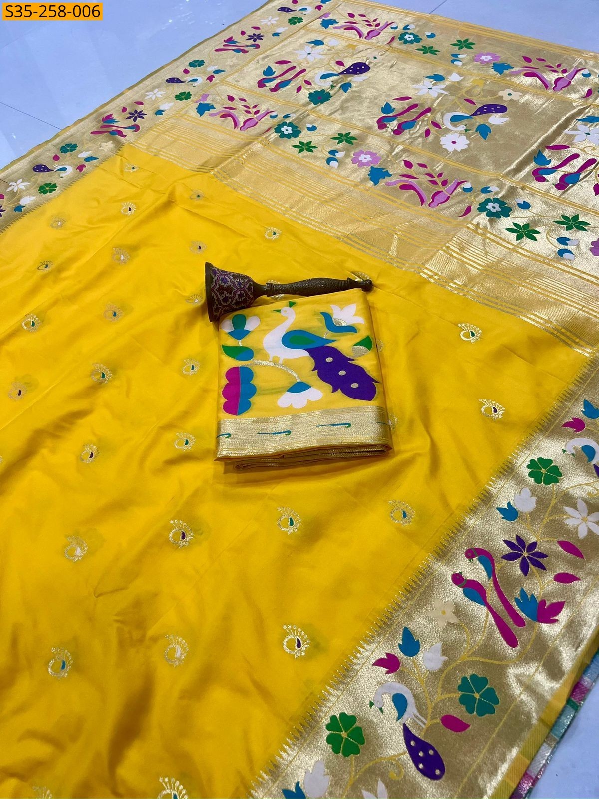 Yellow Fancy Paithani silk saree 