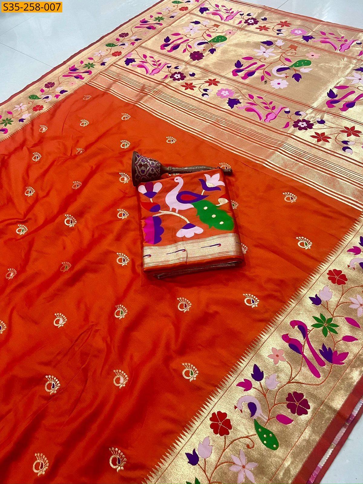 Orange Fancy Paithani silk saree 