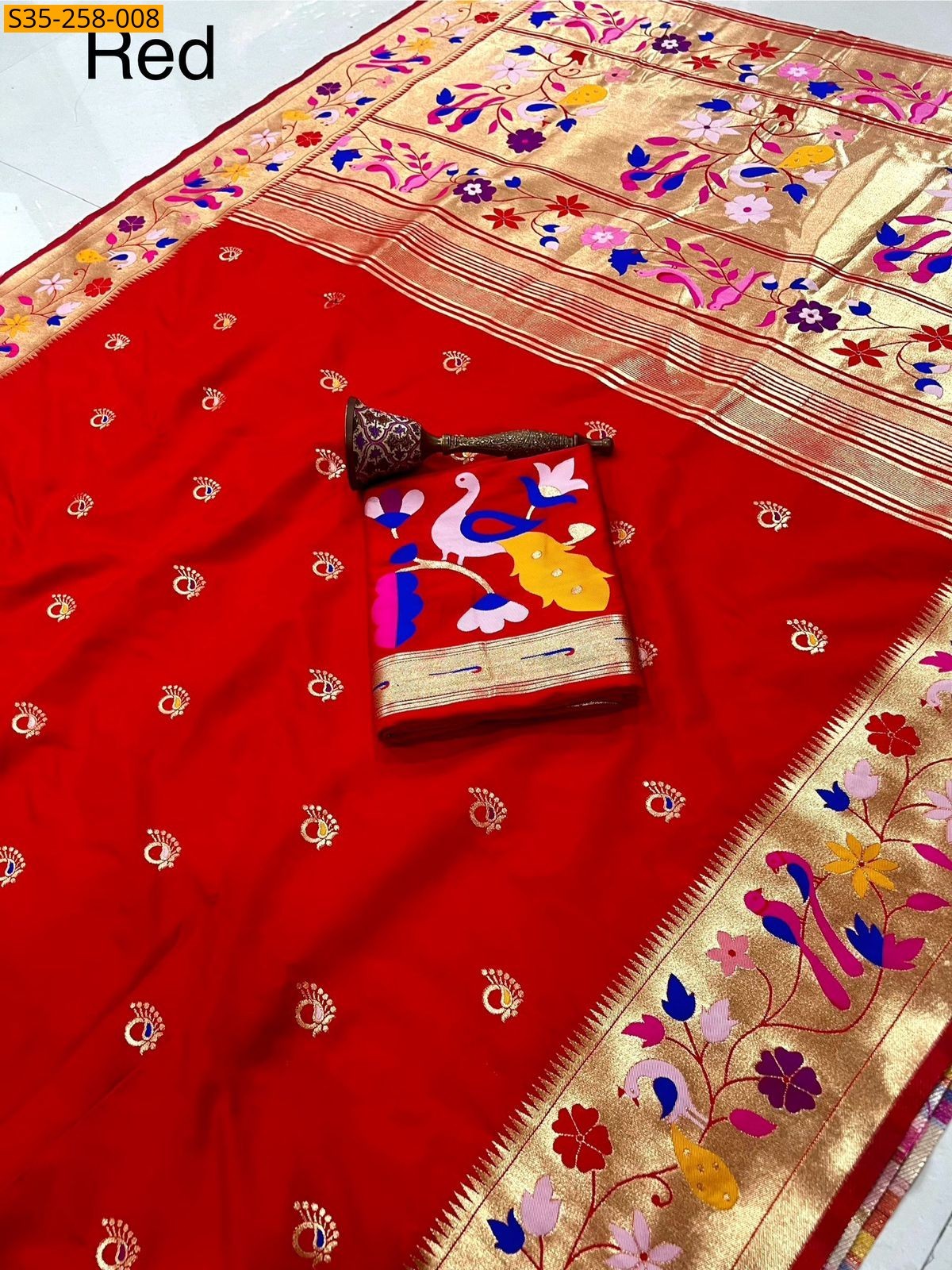 Red Fancy Paithani silk saree 
