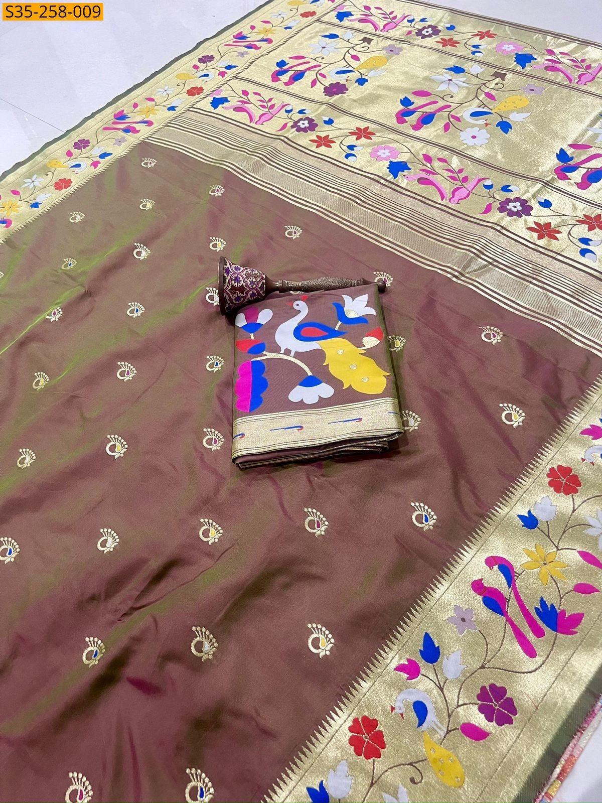 Mustard Fancy Paithani silk saree 