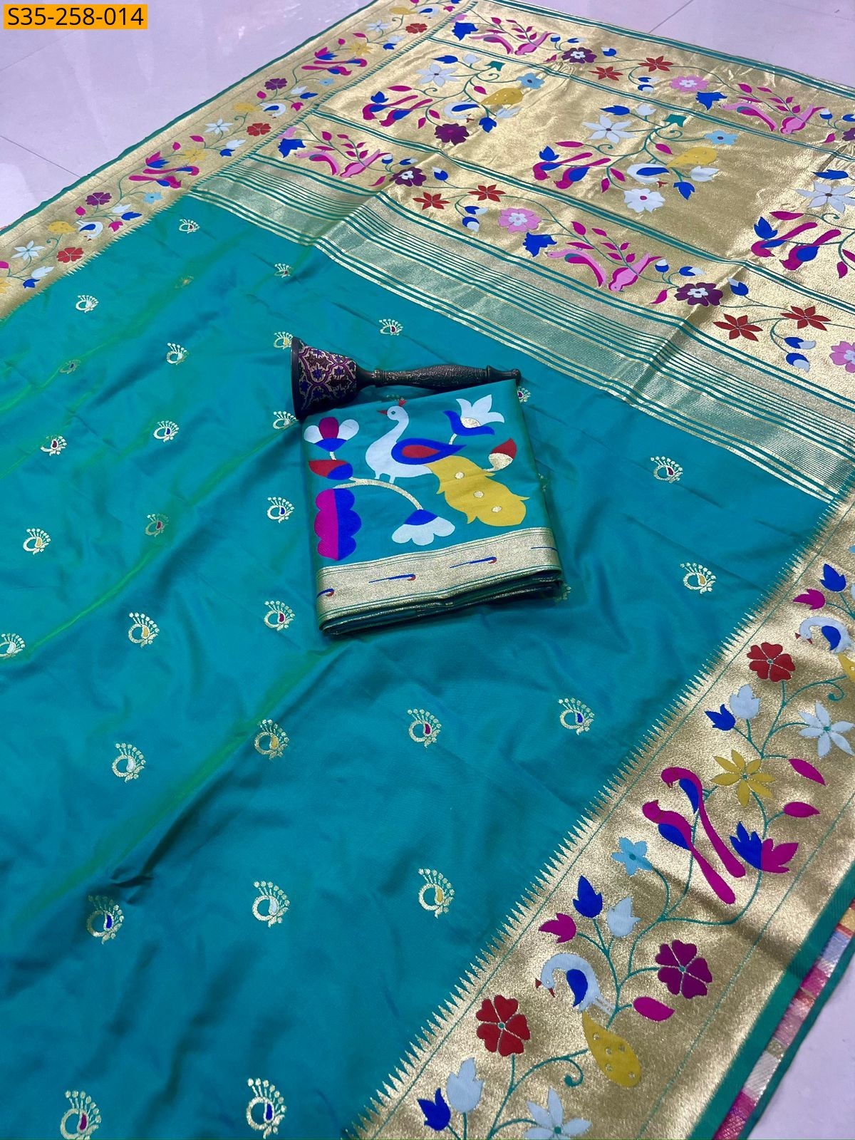 Sky blue Fancy Paithani silk saree 