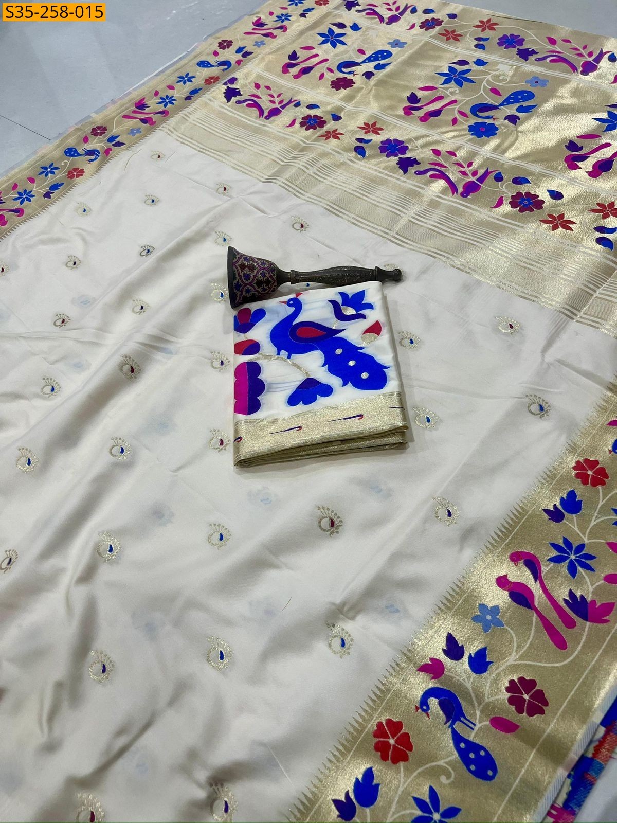 Half white Fancy Paithani silk saree 