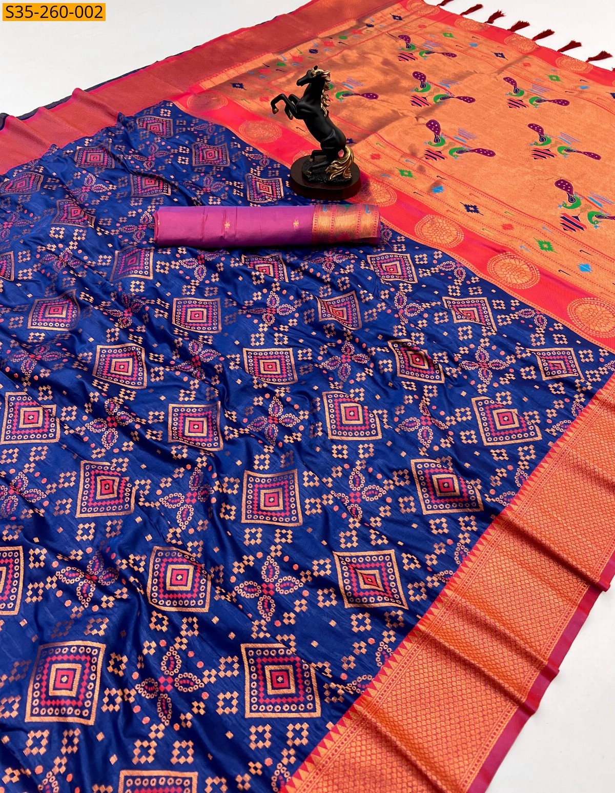 Navy blue Fancy Ikkat Patola Saree