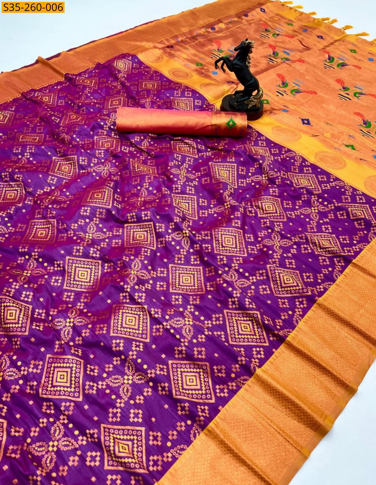 Violet Fancy Ikkat Patola Saree