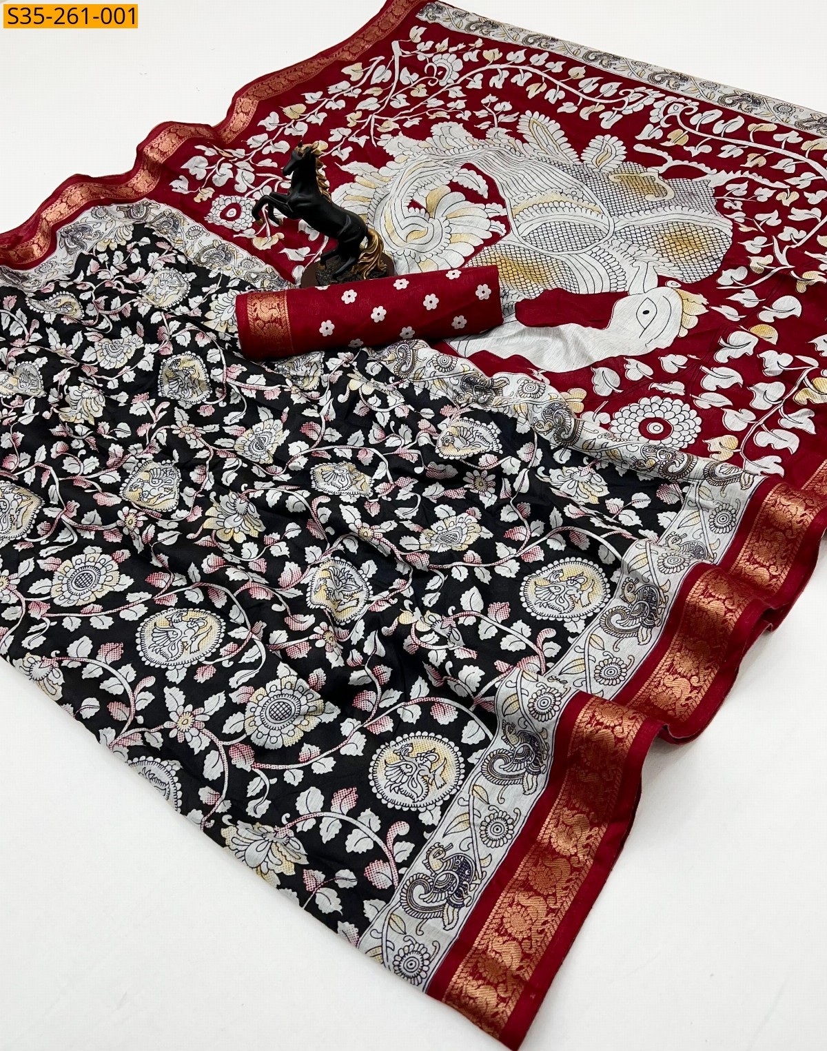 Black Fancy Semi Viscose silk saree