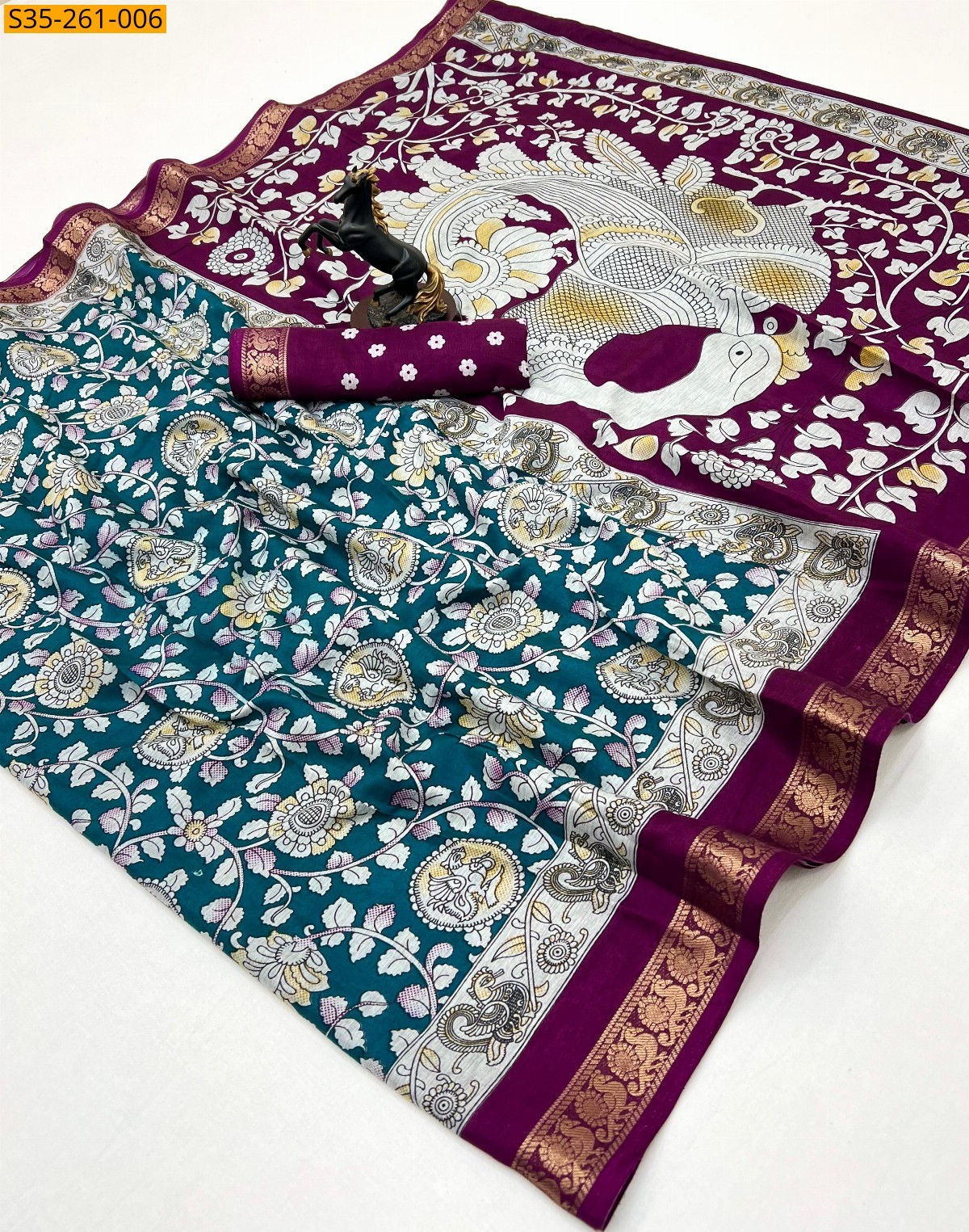 Rama Blue Fancy Semi Viscose silk saree