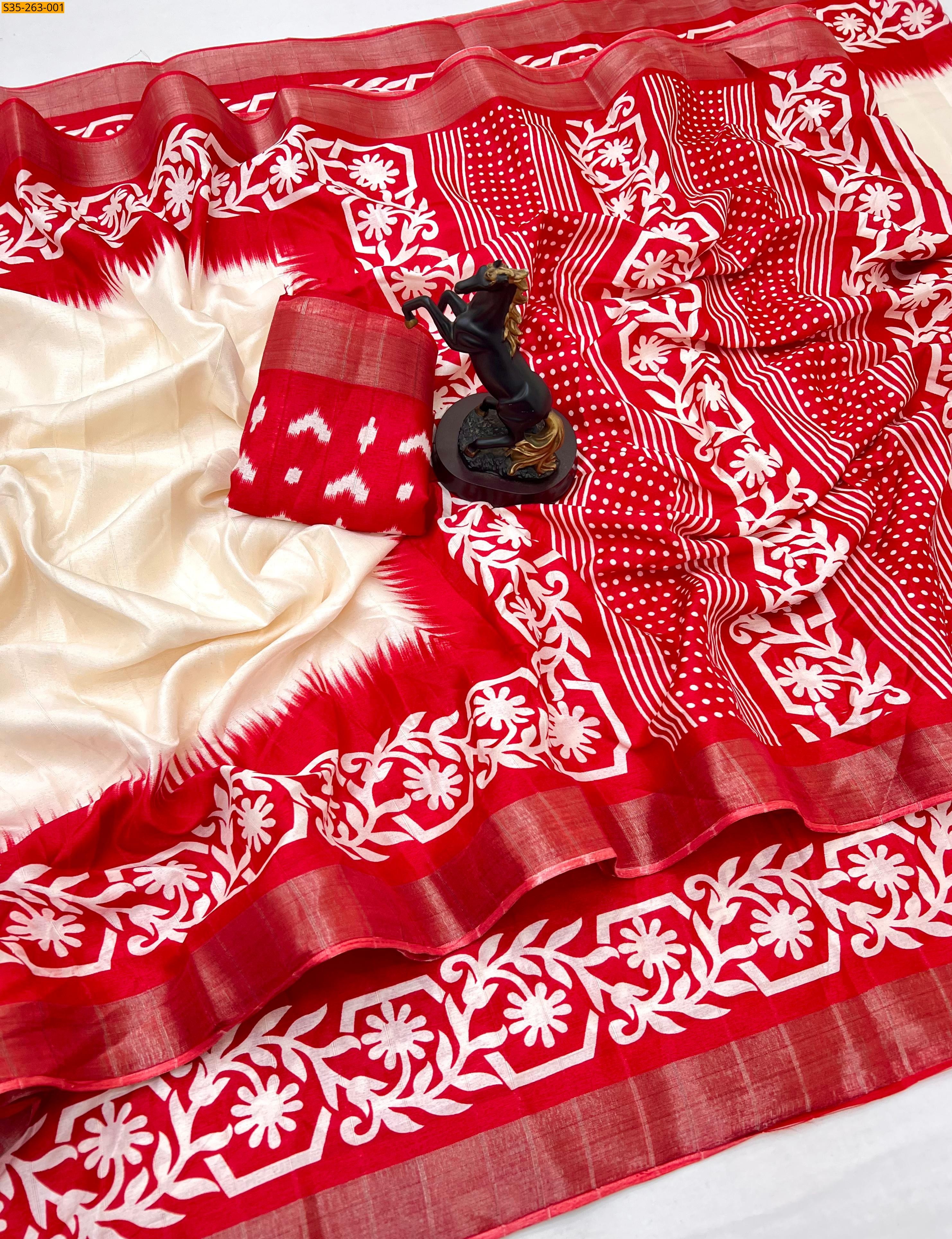 Half white Fancy Handloom Cotton Silk Saree