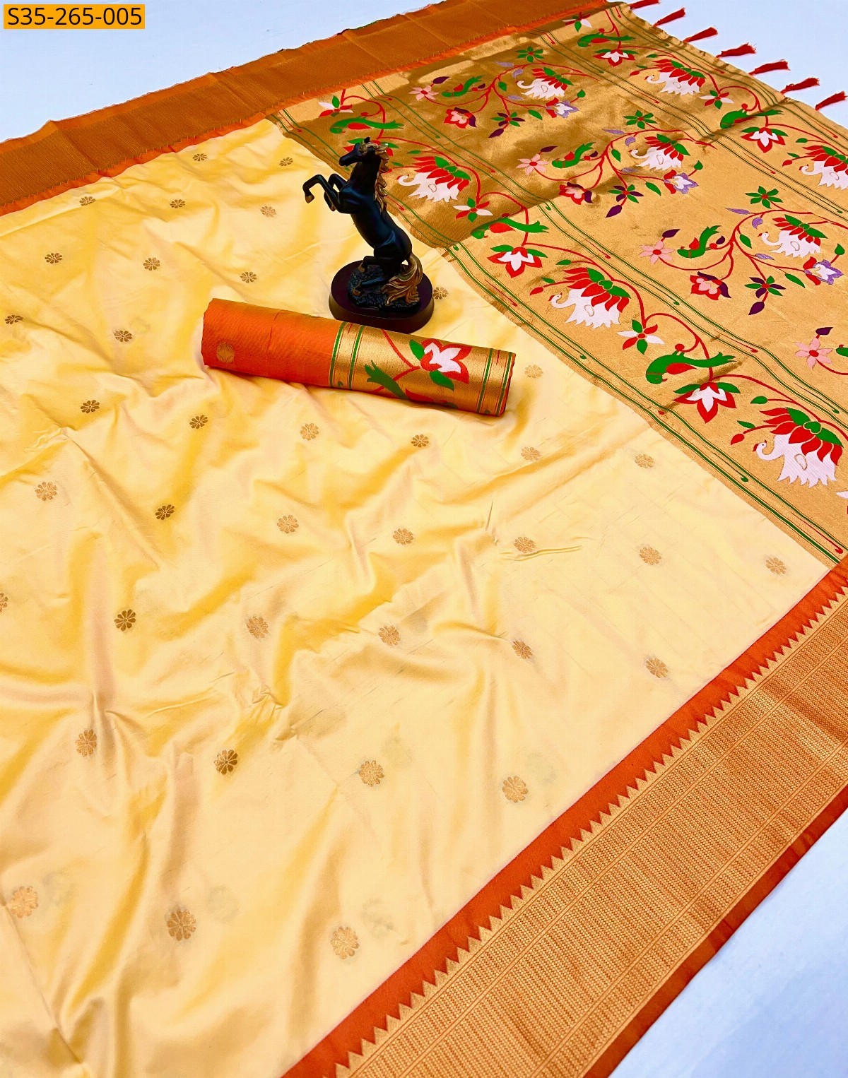 Half White Fancy Paithani Silk Saree