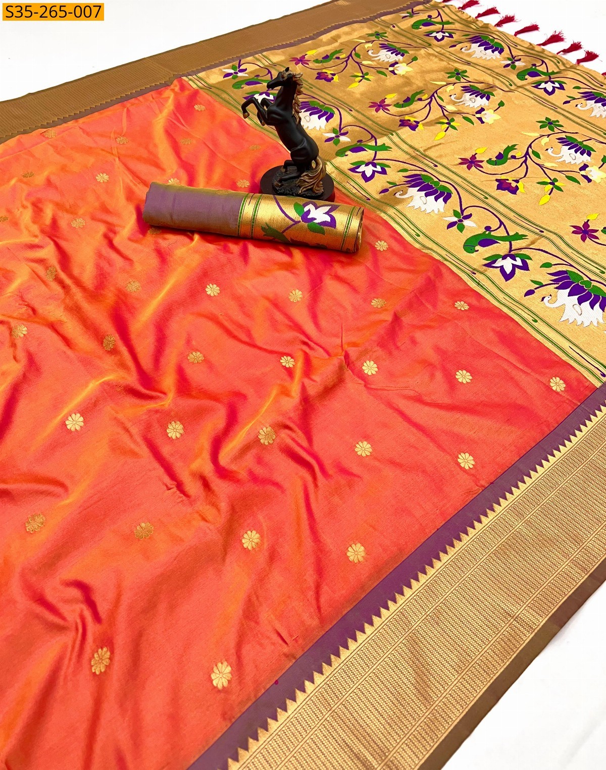 Orange Fancy Paithani Silk Saree