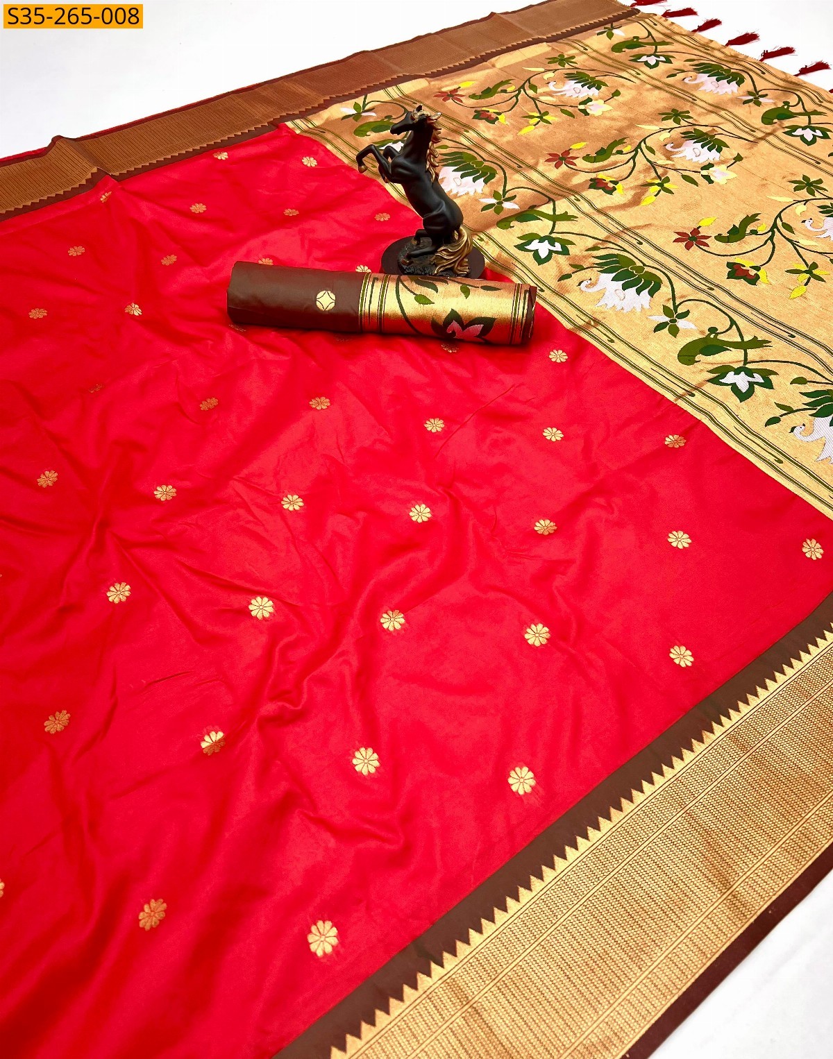 Red Fancy Paithani Silk Saree