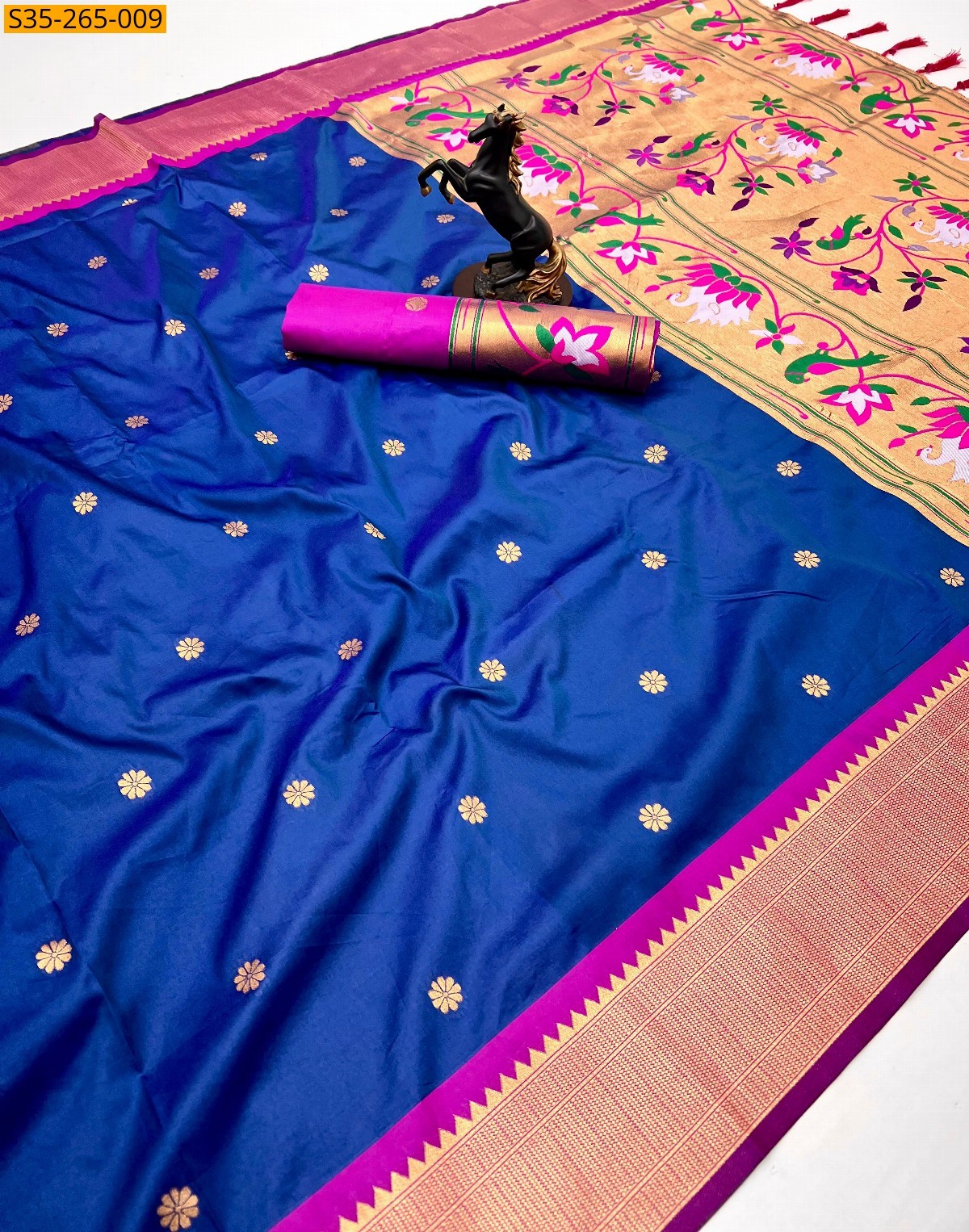 Navy Blue Fancy Paithani Silk Saree