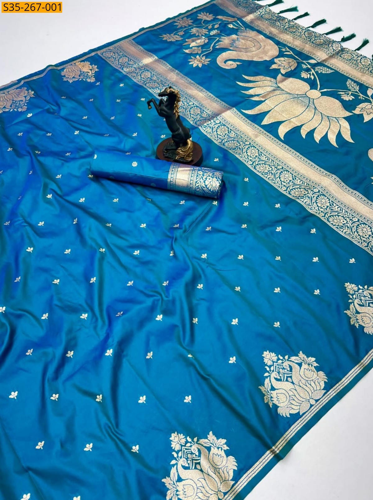Pecock Blue Fancy Banarasi silk saree
