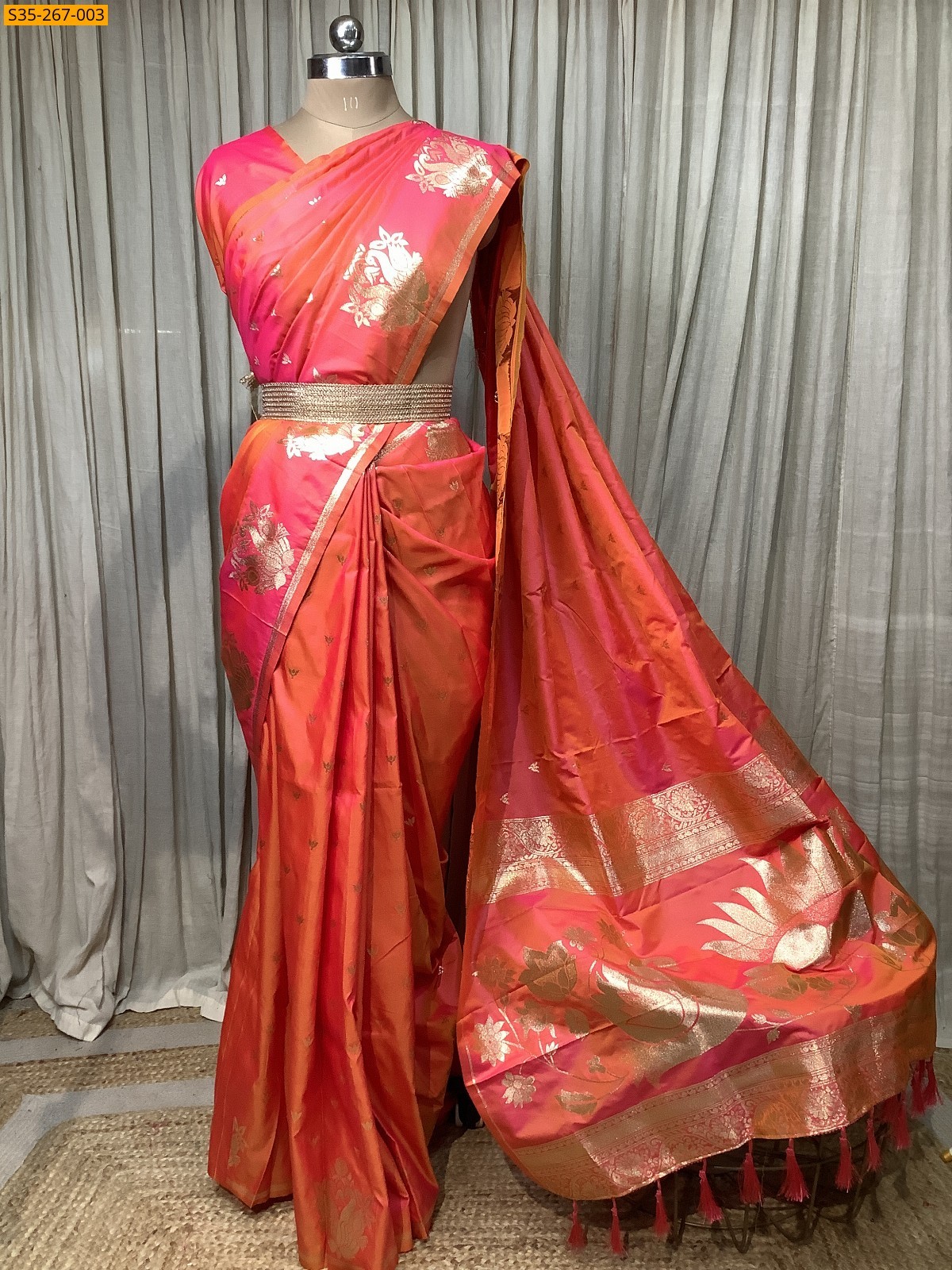 Orange Fancy Banarasi silk saree