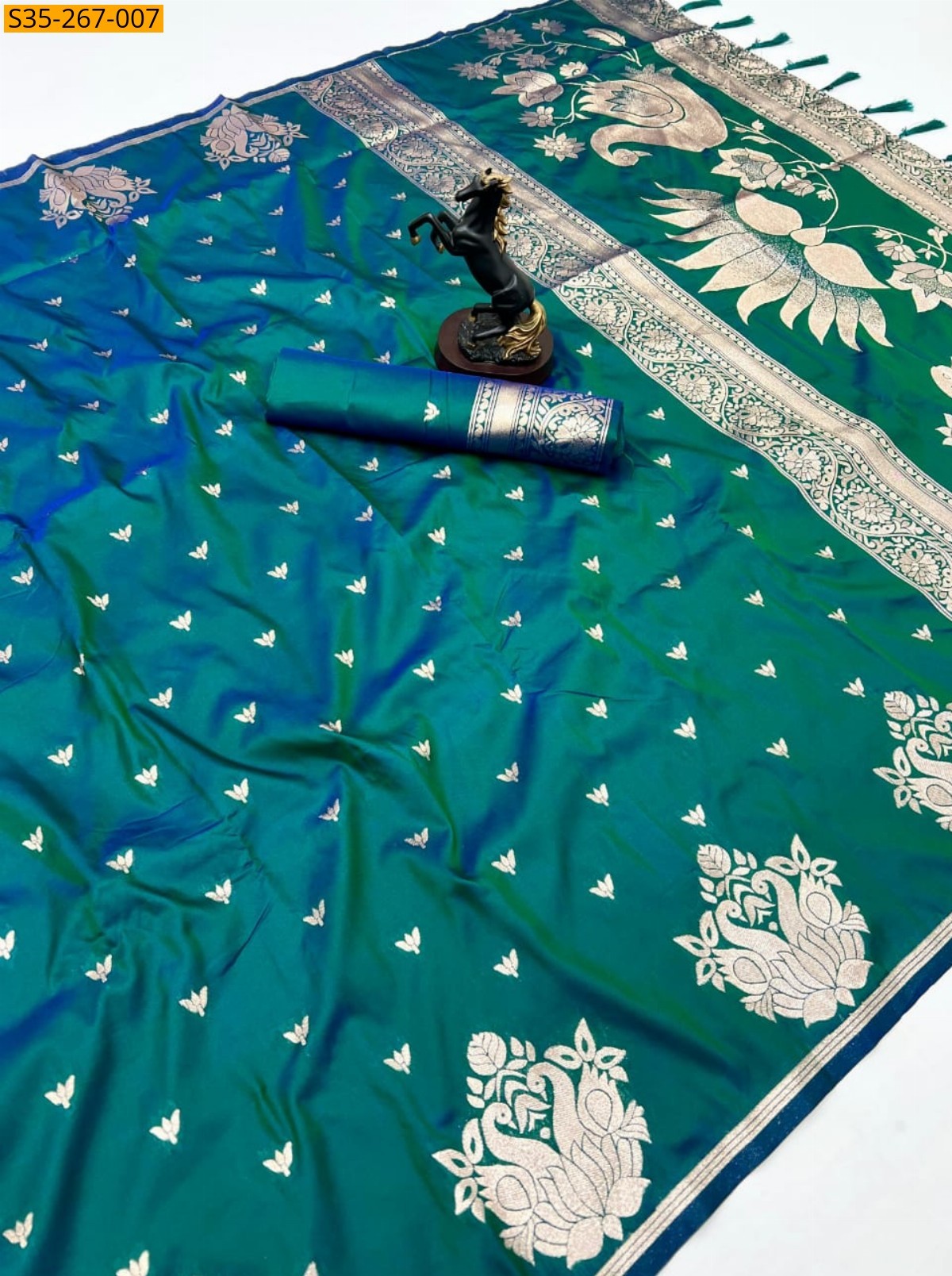 Peacock Green Fancy Banarasi silk saree