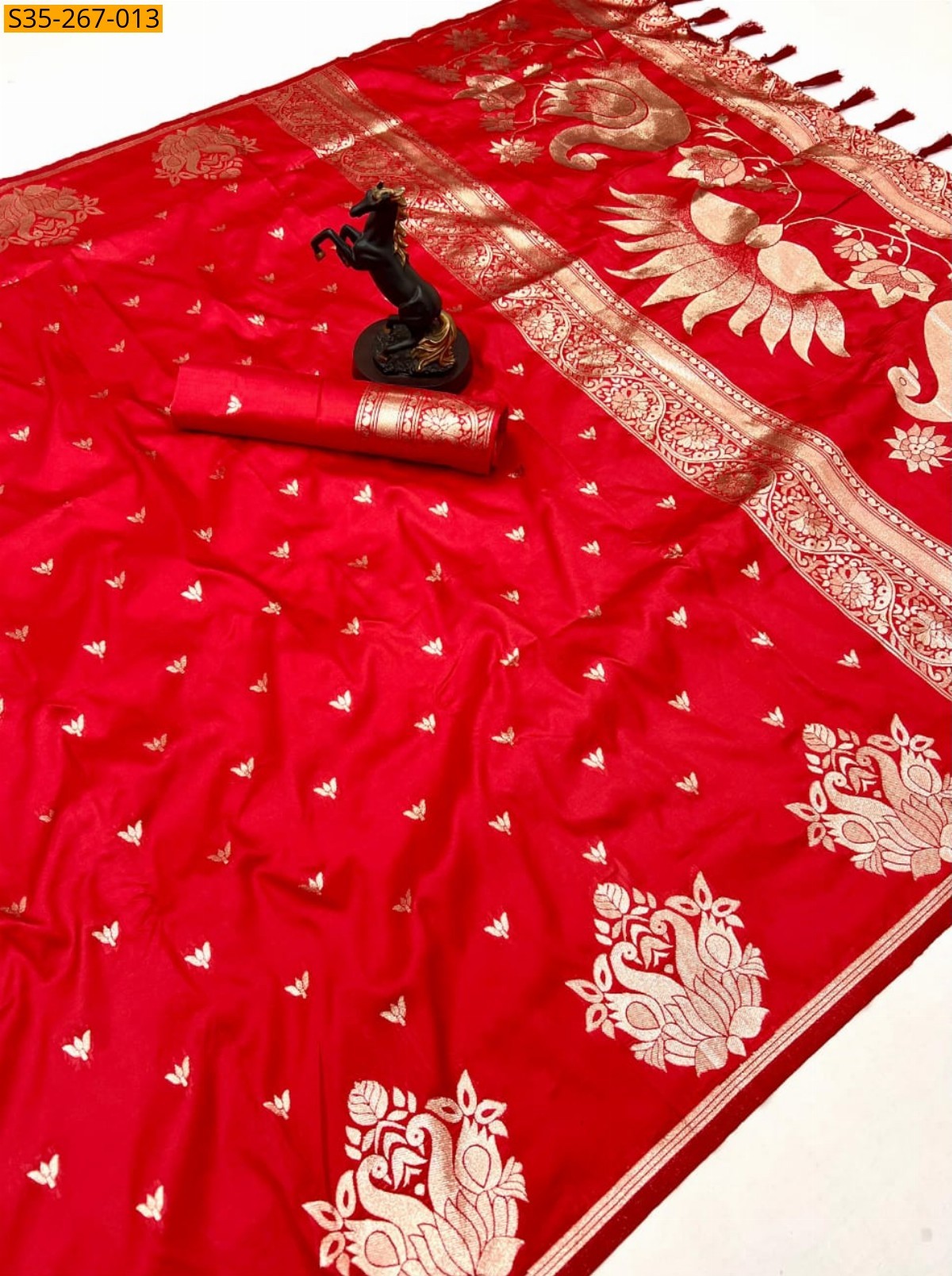 Red Fancy Banarasi silk saree