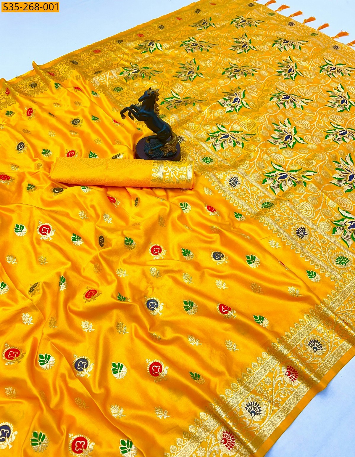Yellow Fancy Banarasi Satin Mashroo Silk Saree