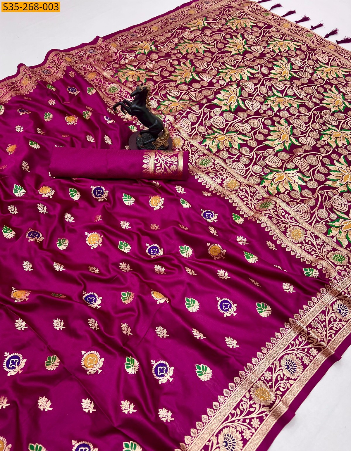 Wine Fancy Banarasi Satin Mashroo Silk Saree