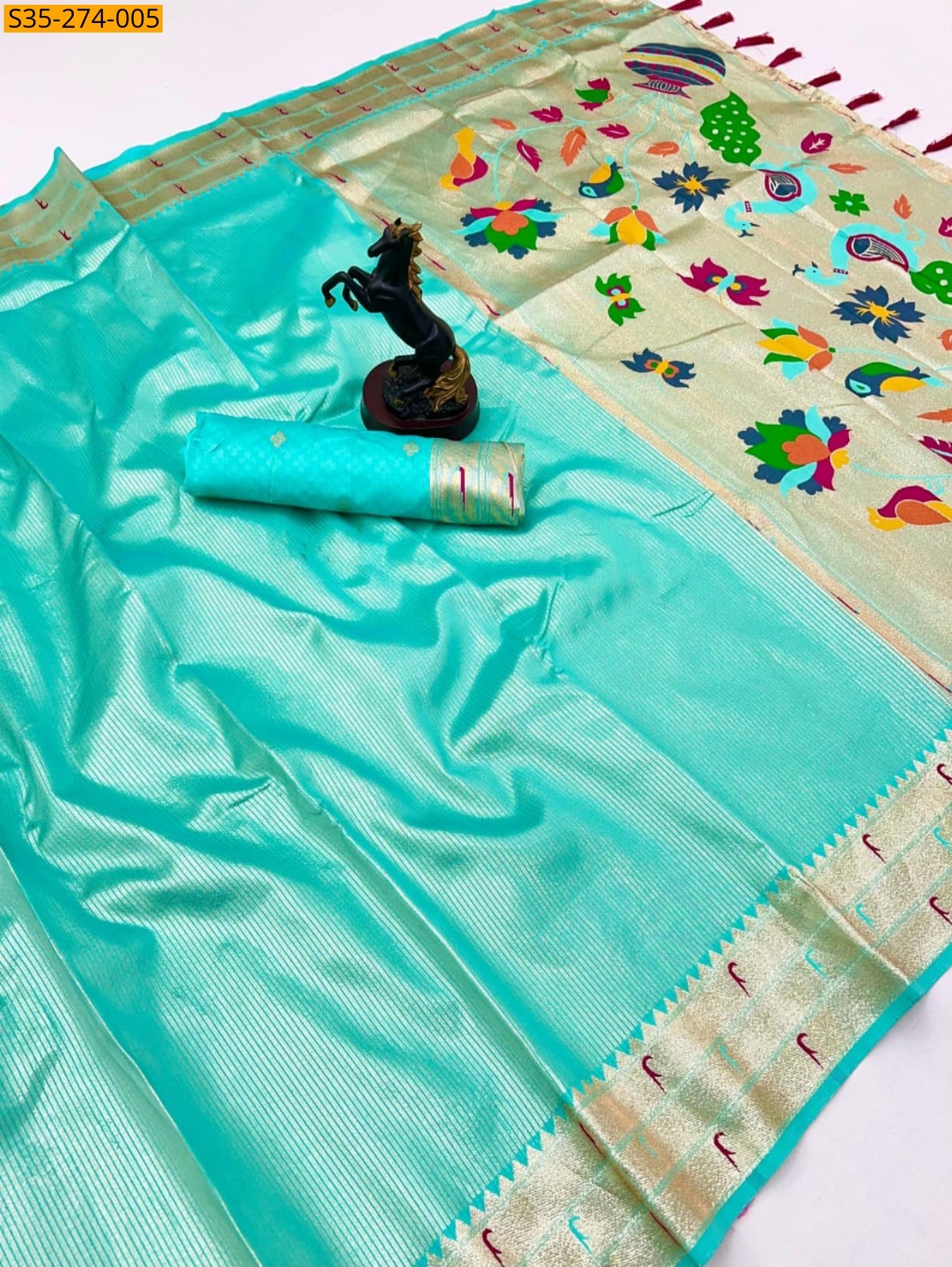 Rama Green Fancy soft tissue silk saree