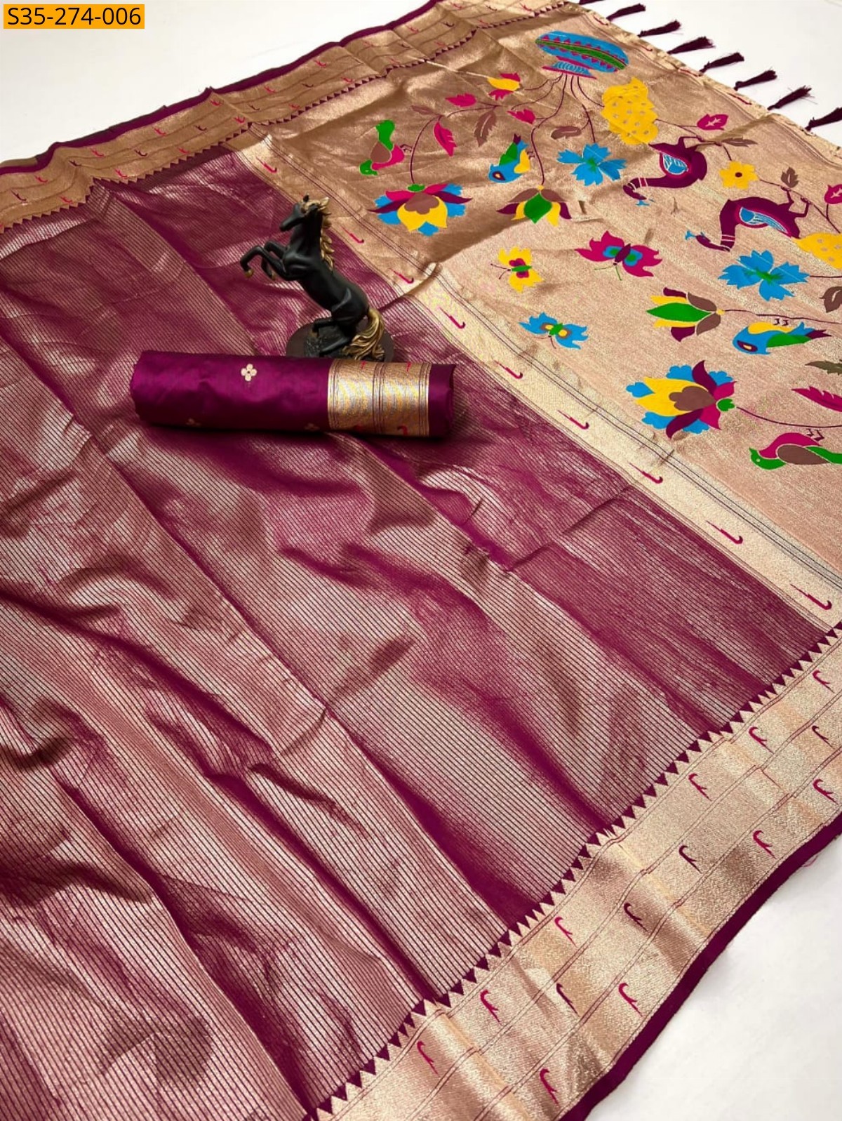Maroon Fancy soft tissue silk saree