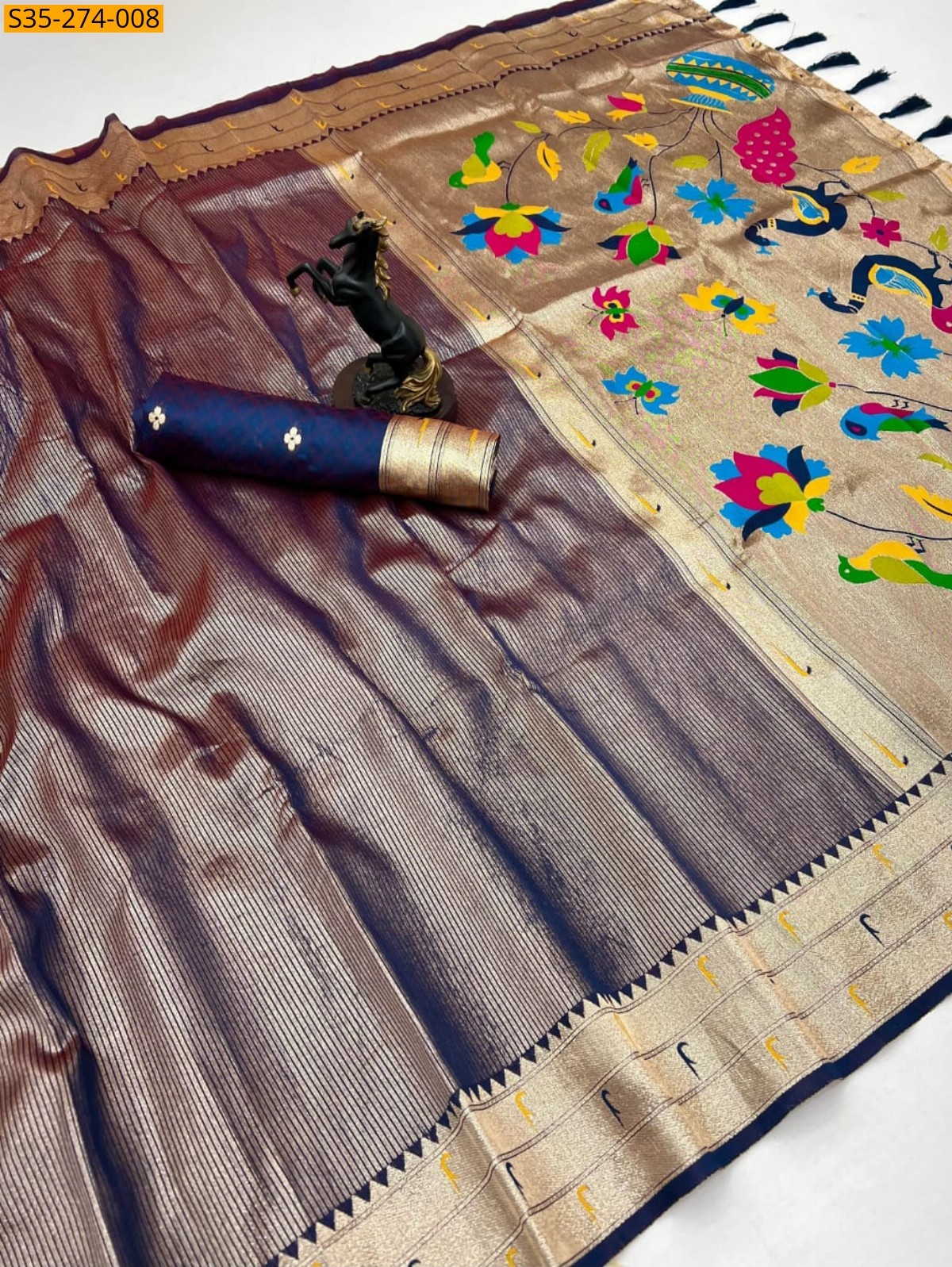 Navy Blue Fancy soft tissue silk saree