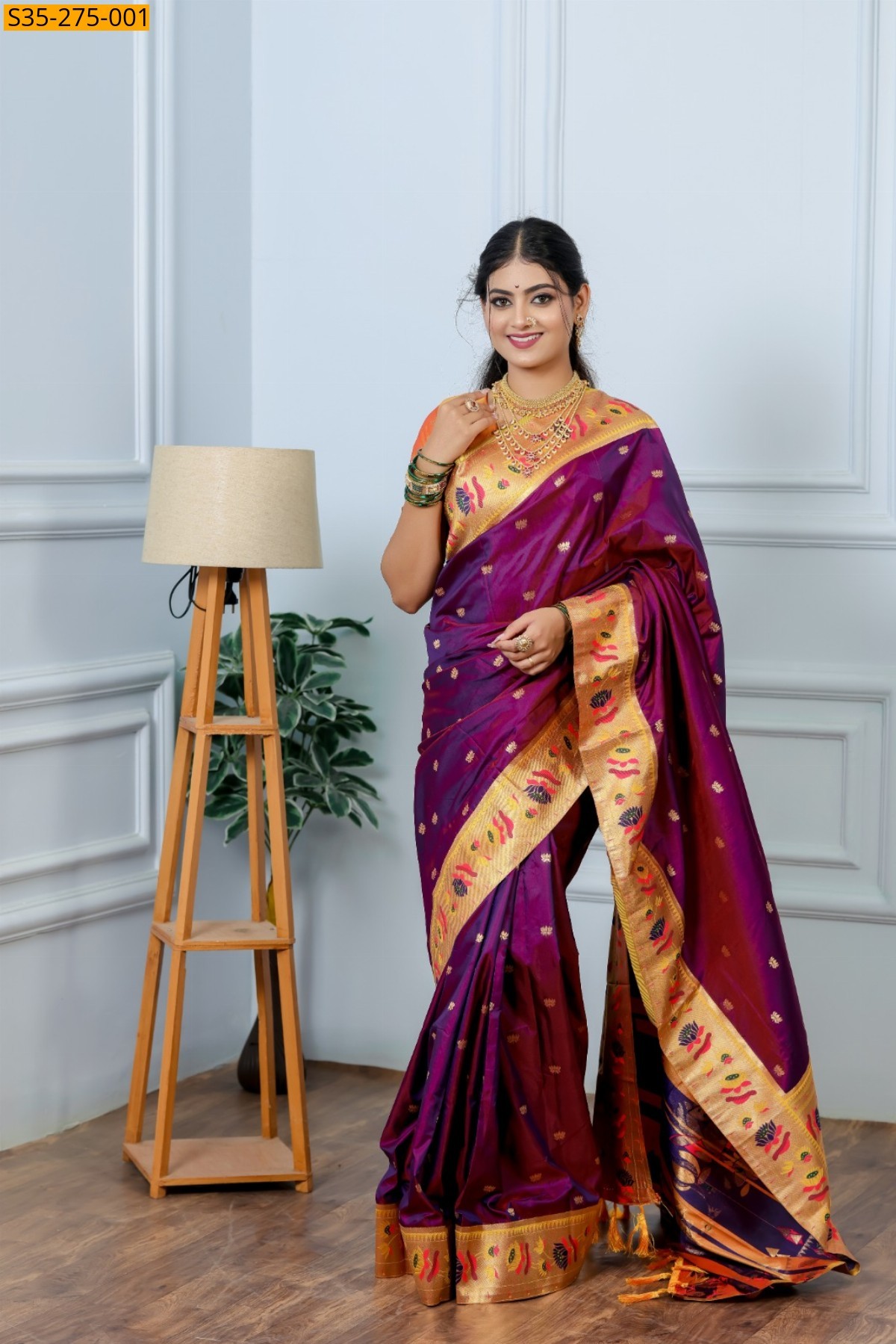 Wine Fancy Paithani Silk Saree