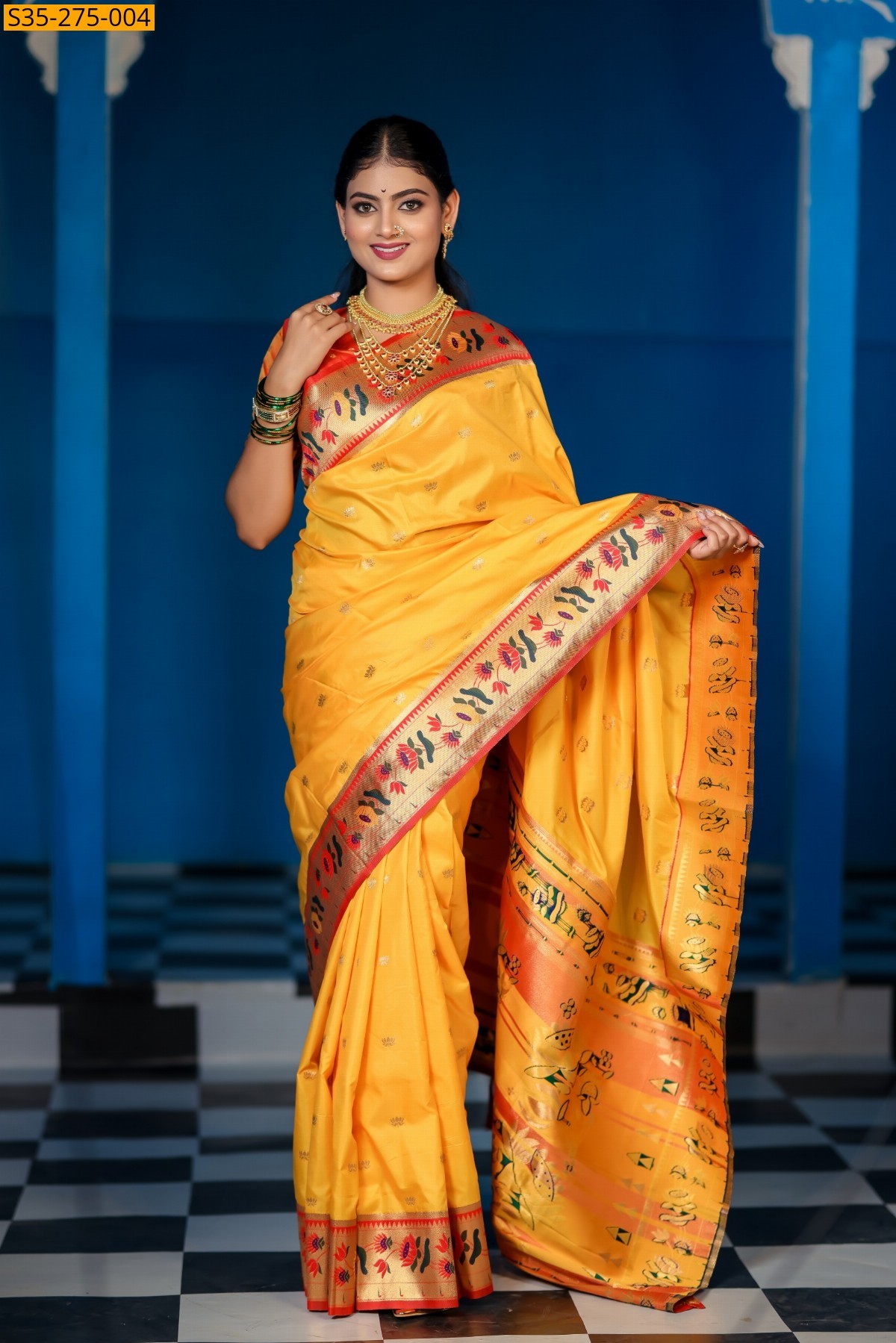 Yellow Fancy Paithani Silk Saree