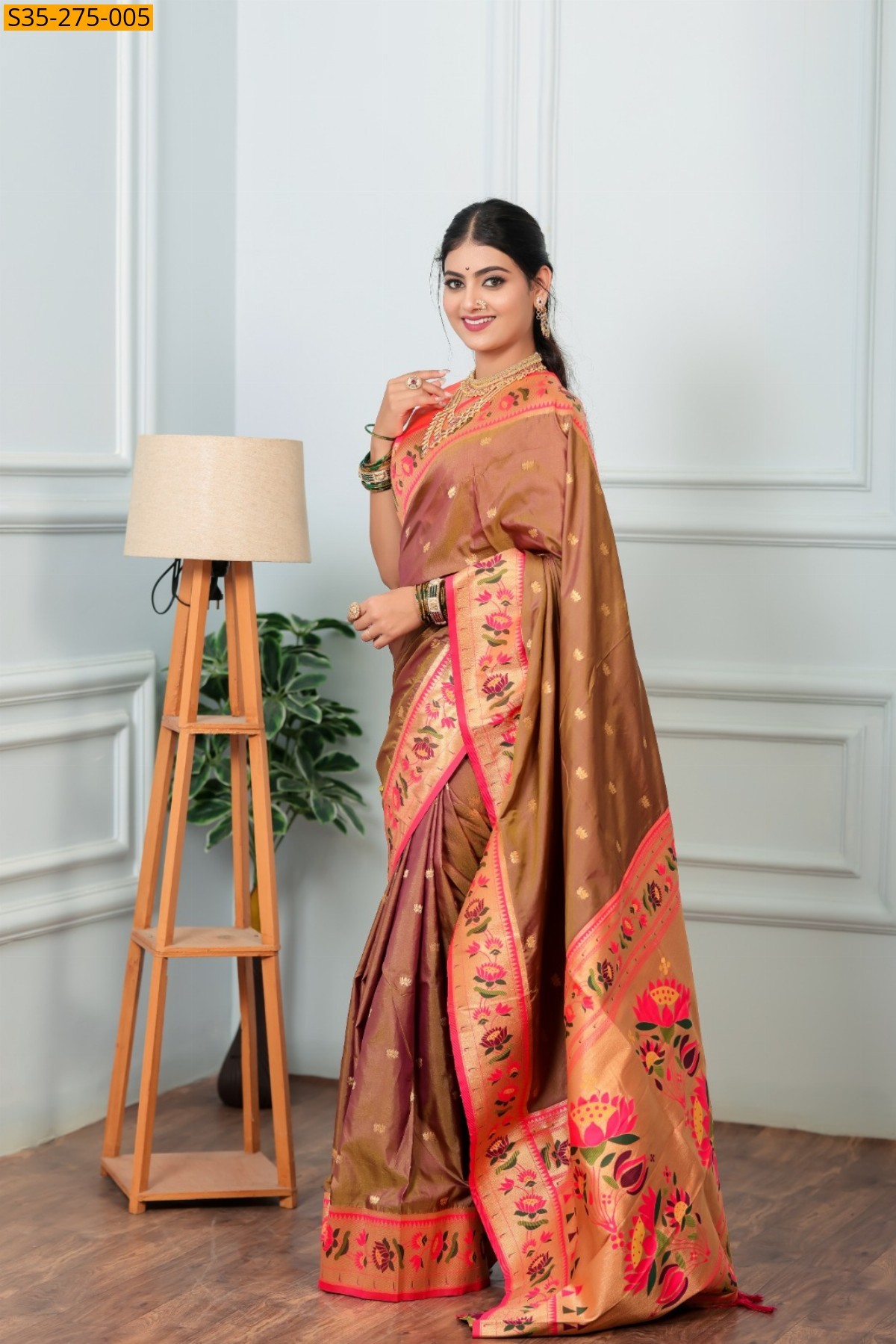 Brown Fancy Paithani Silk Saree