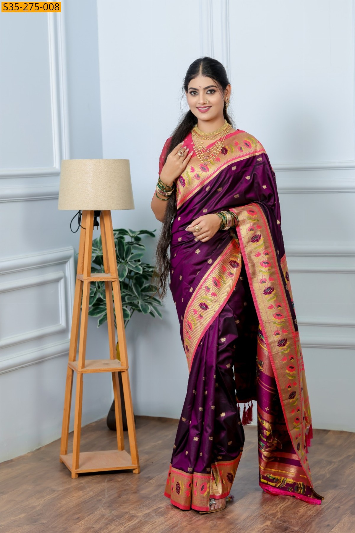 Wine Fancy Paithani Silk Saree