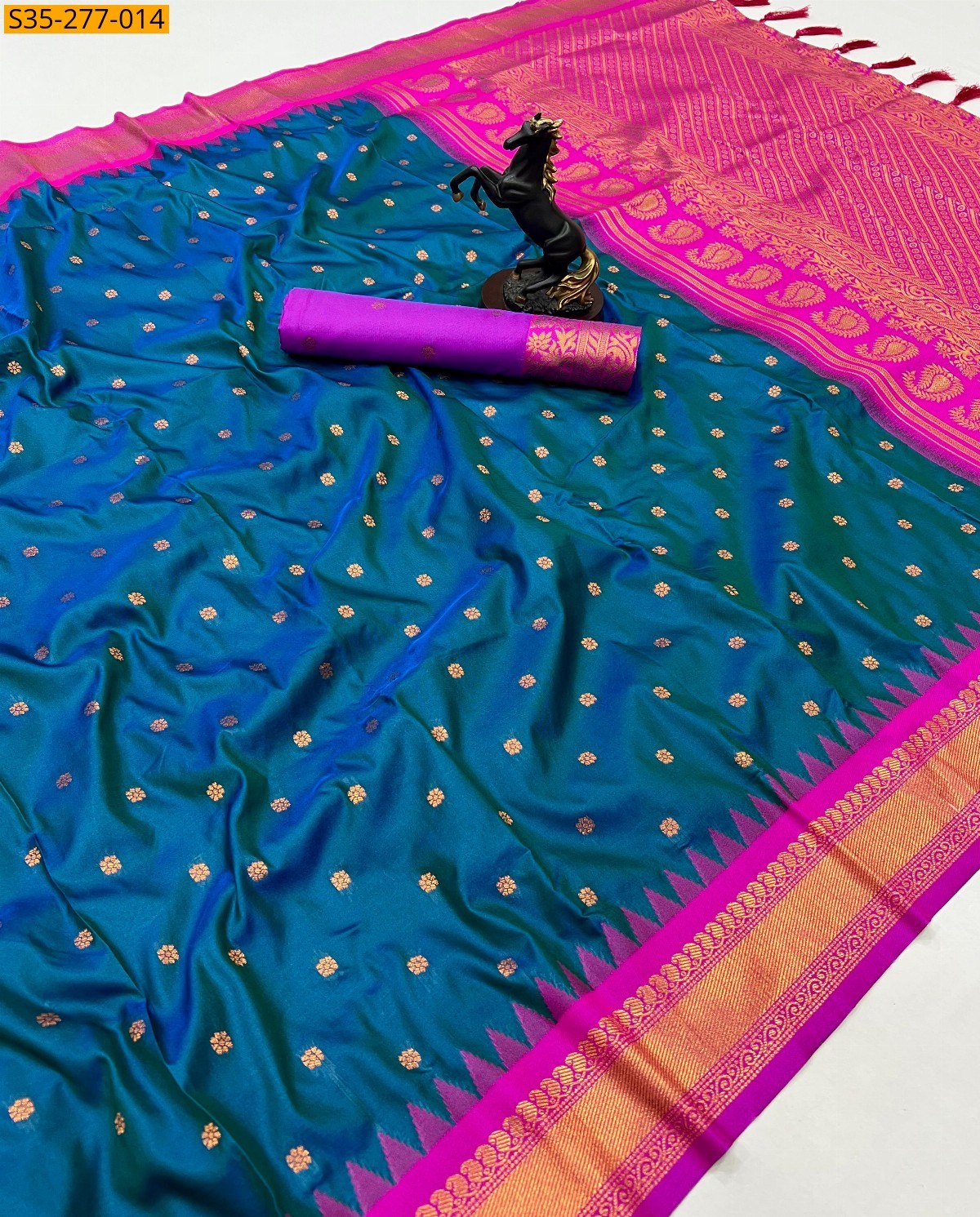 Peacock Blue Fancy Soft Silk Saree