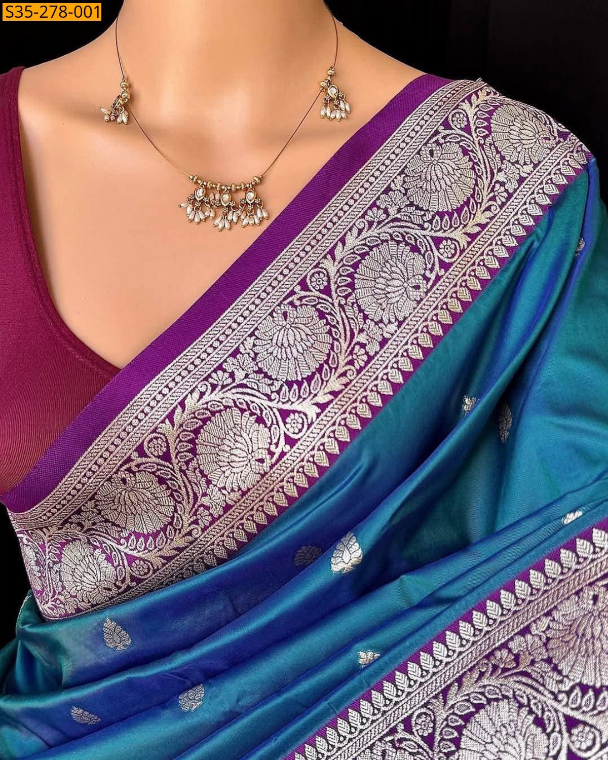 Sky Blue Fancy Banarasi soft silk saree