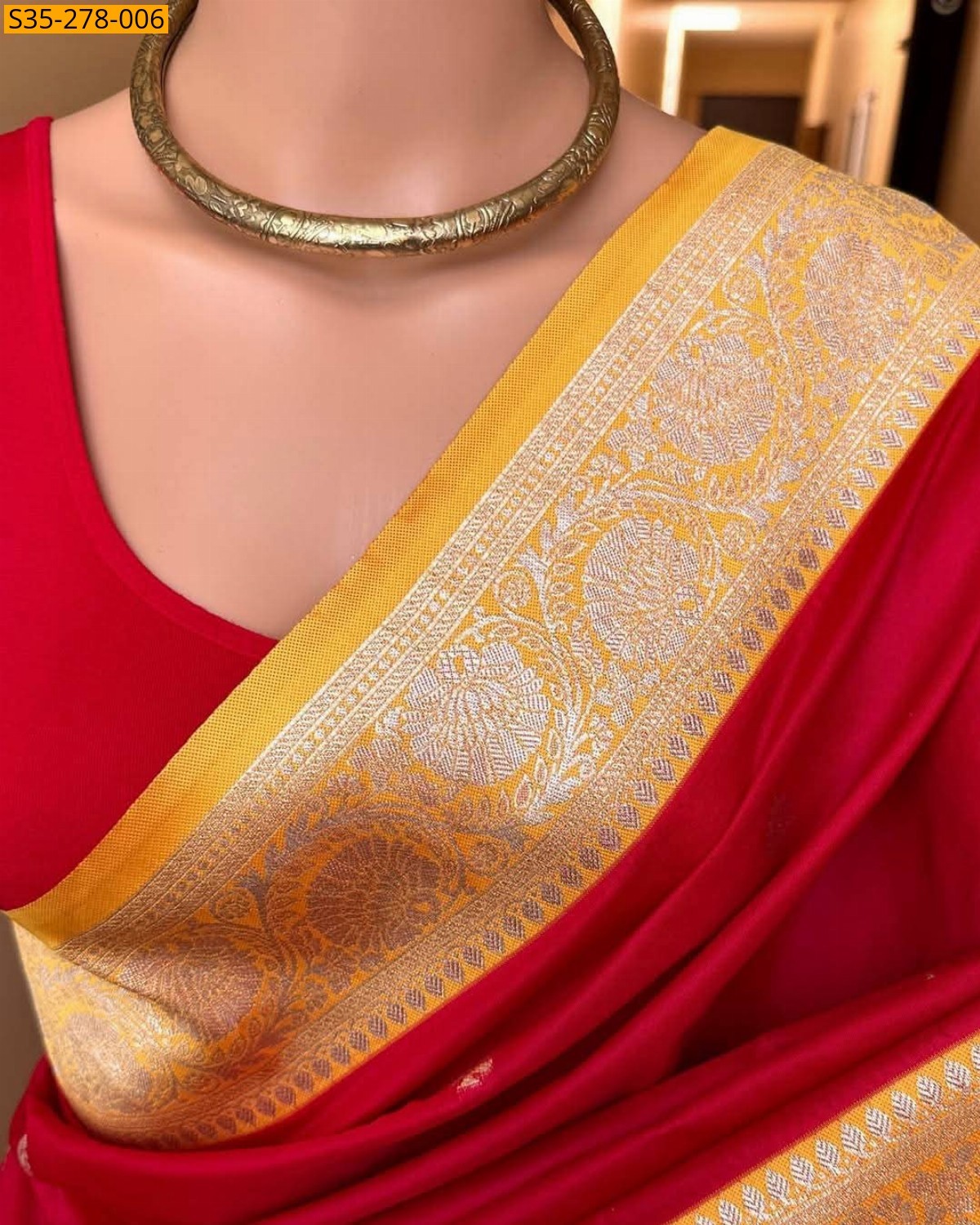 Red Fancy Banarasi soft silk saree