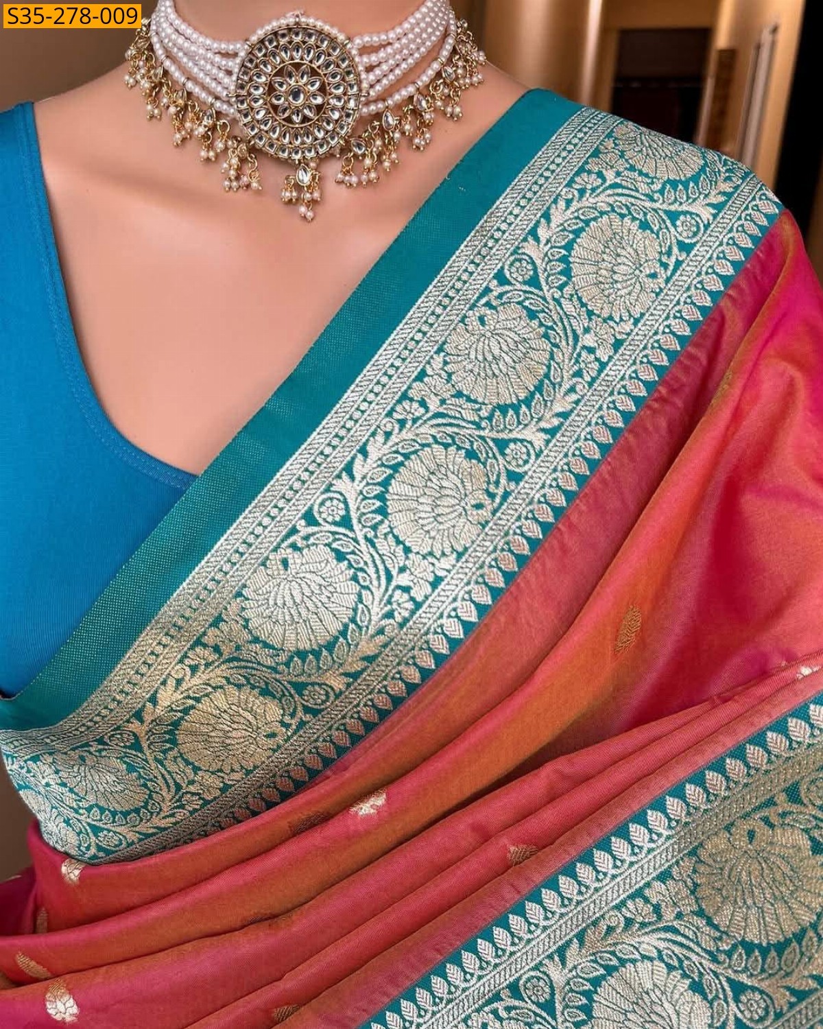 Orange Fancy Banarasi soft silk saree