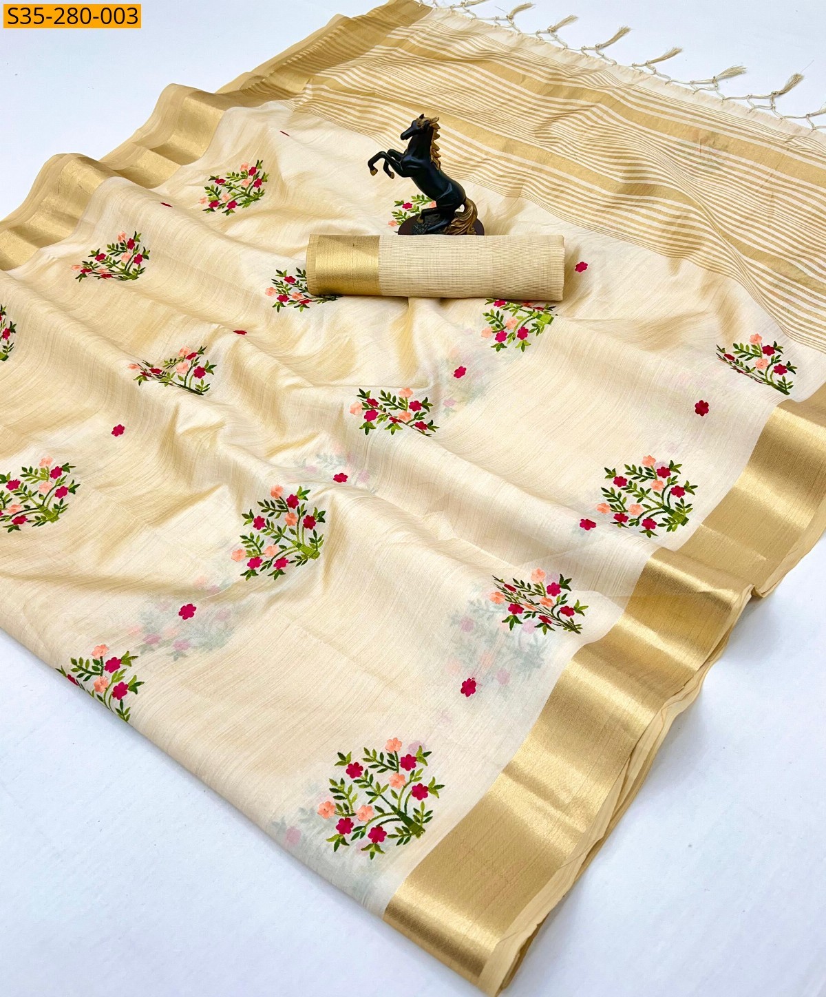 Sandal Fancy  Tissue Kerala Kasavu Sarees