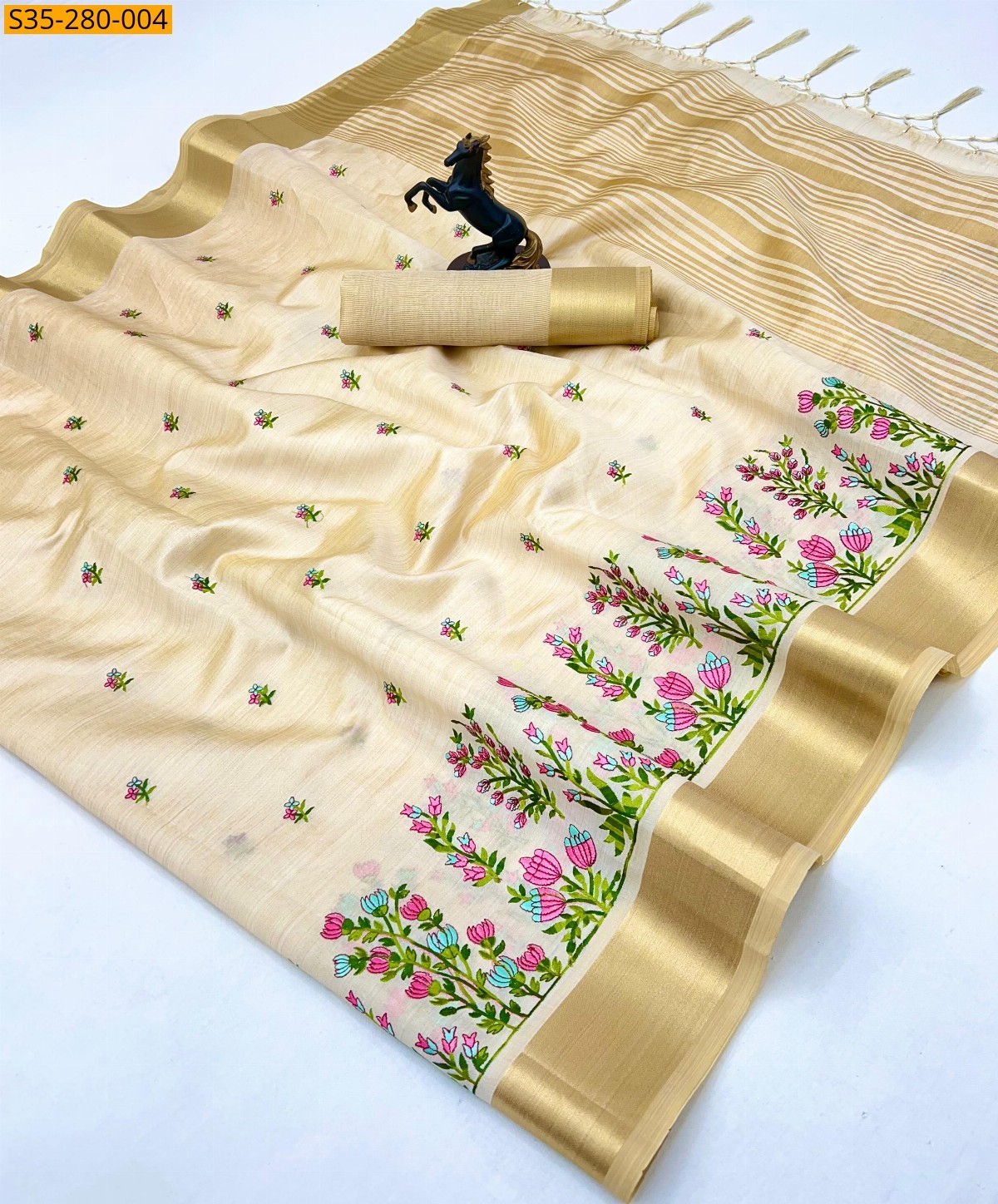 Sandal Fancy  Tissue Kerala Kasavu Sarees