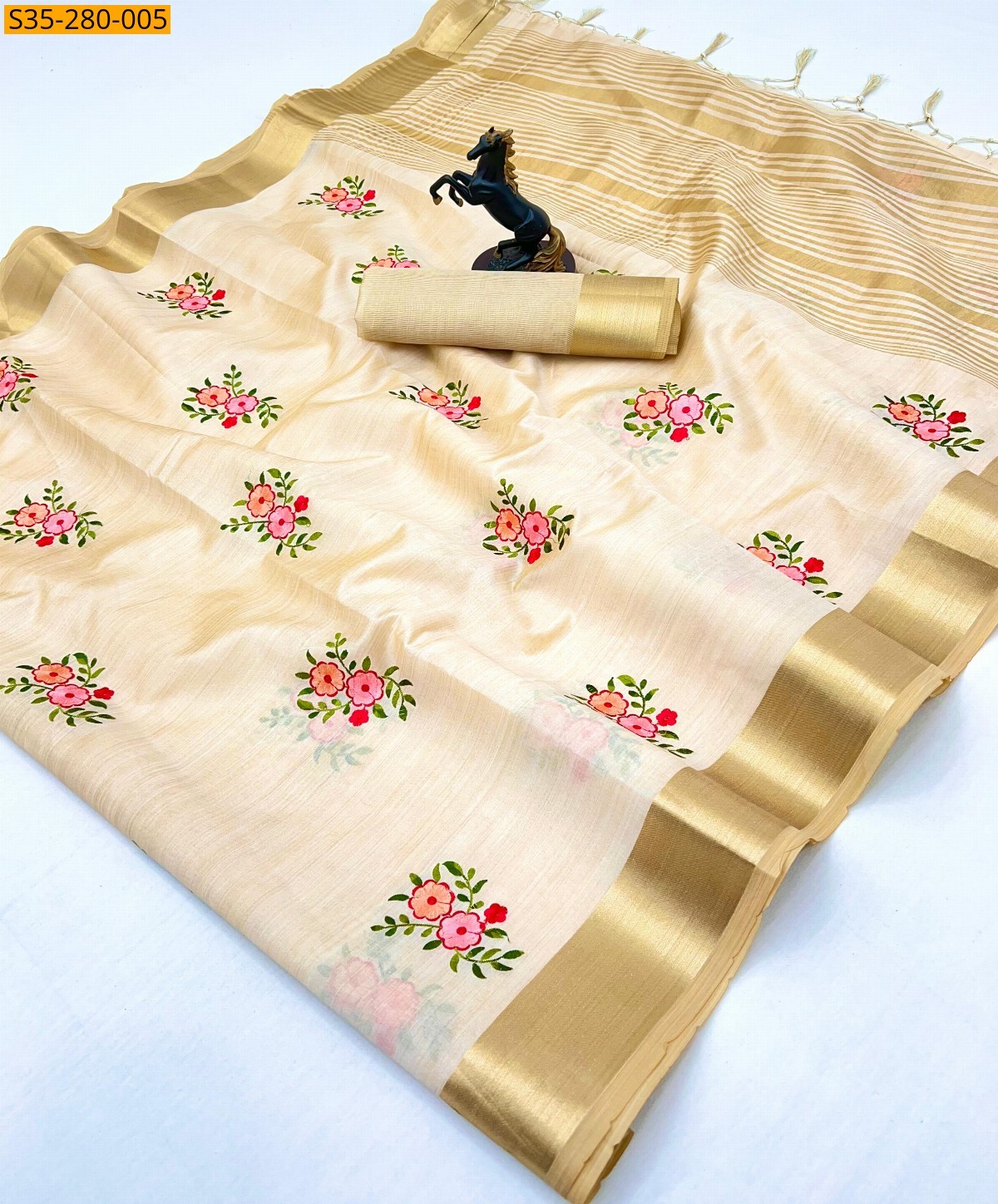 Sandal Fancy  Tissue Kerala Kasavu Sarees