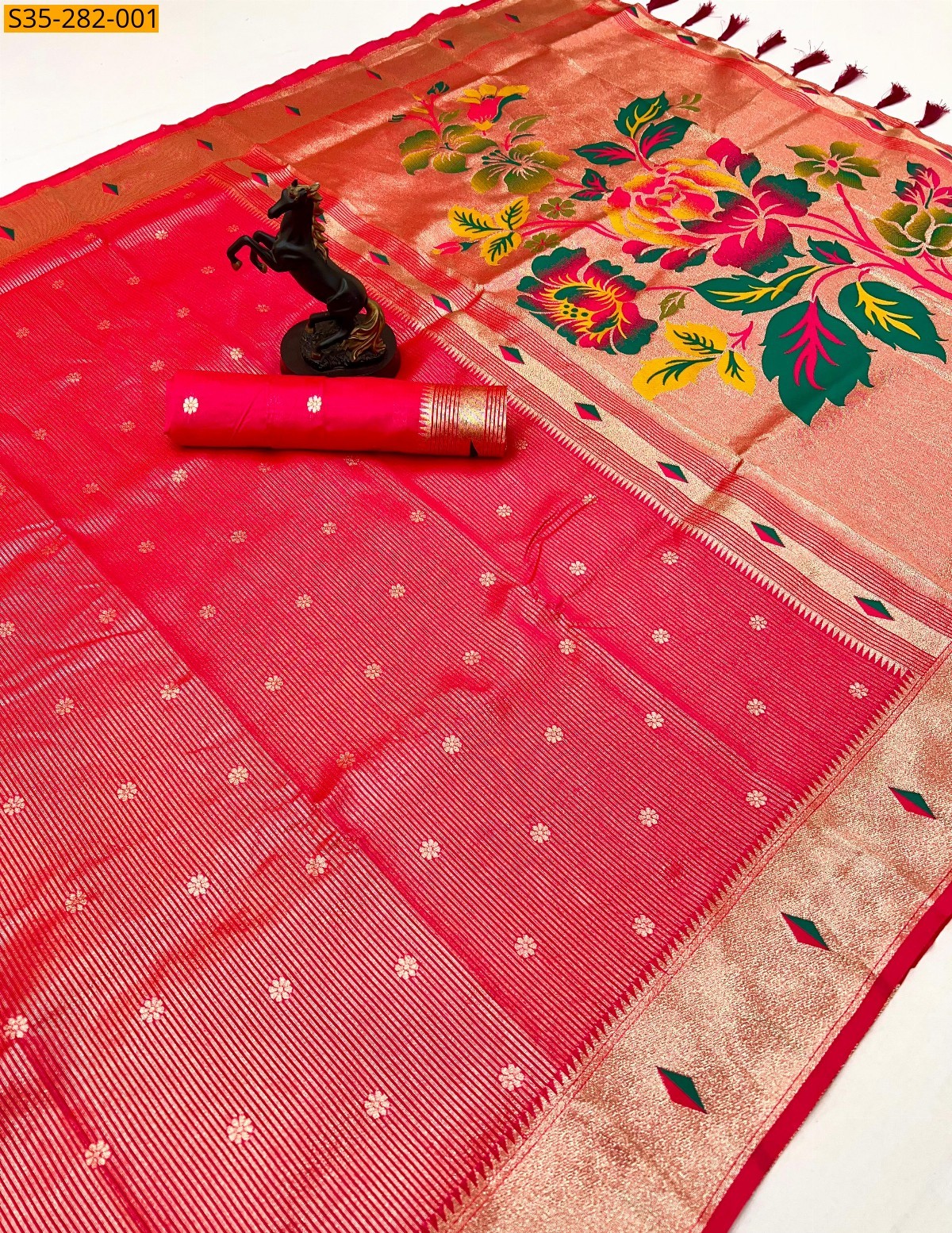 Red Fancy Tissue Soft Silk Saree