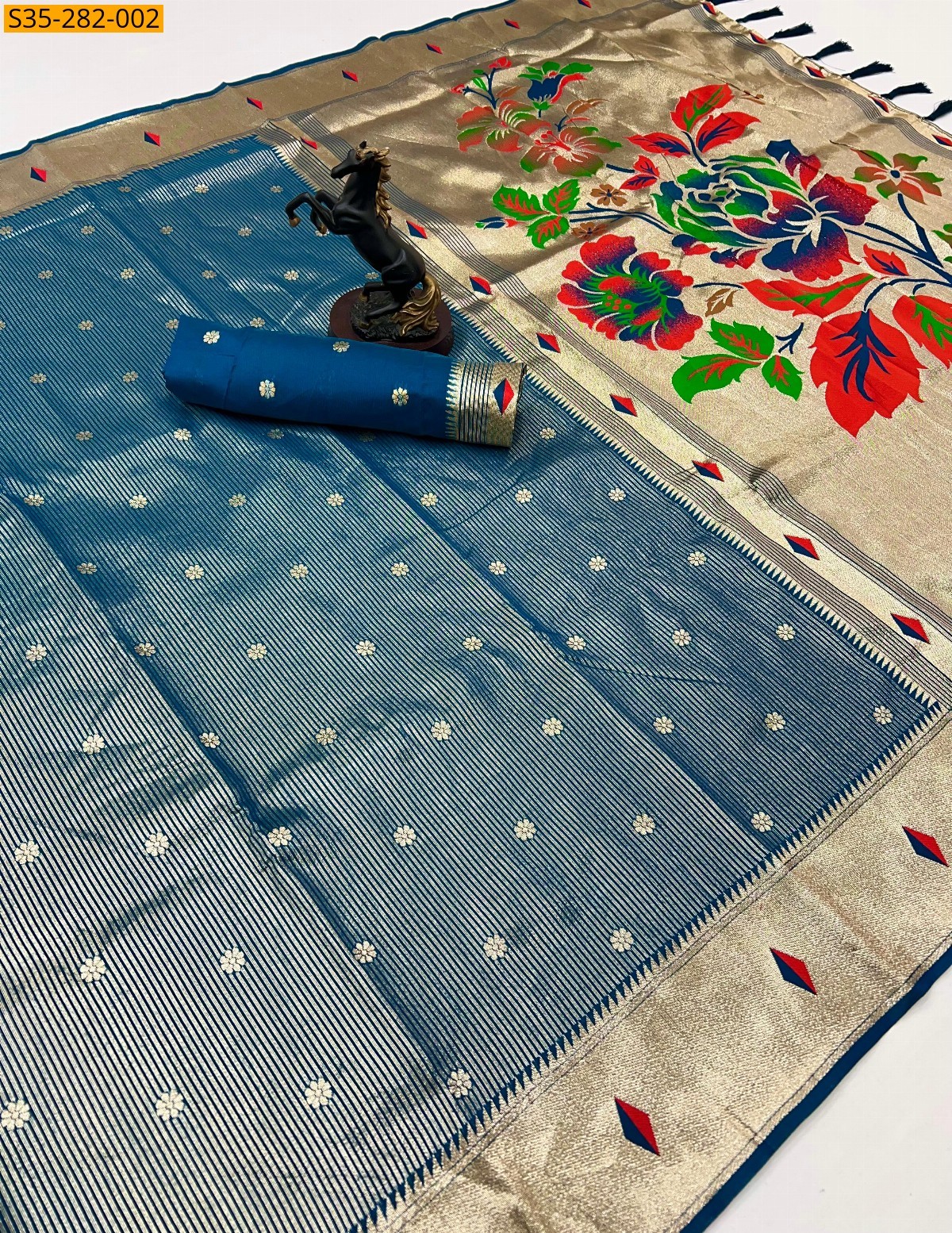 Peacock blue Fancy Tissue Soft Silk Saree