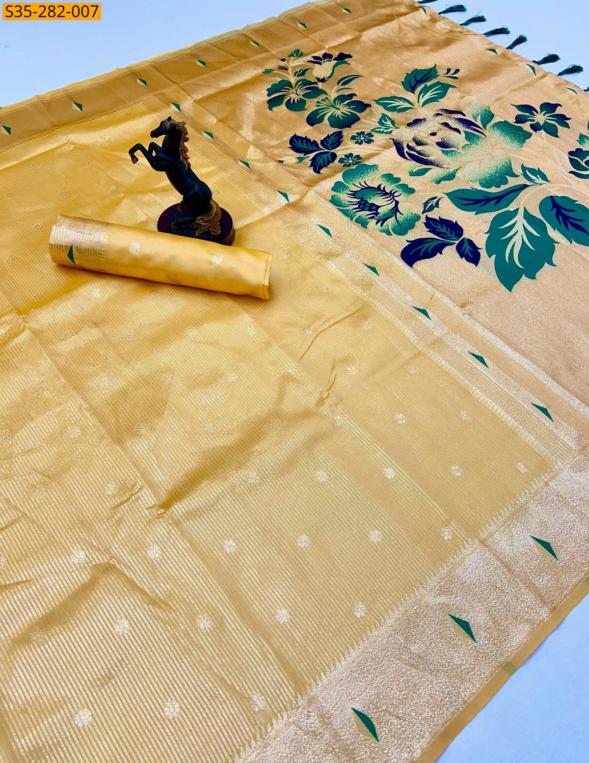 Yellow Fancy Tissue Soft Silk Saree