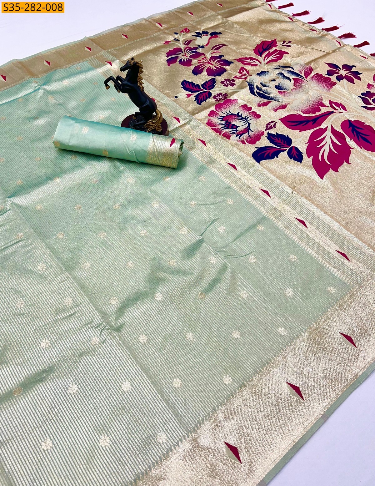Pista green Fancy Tissue Soft Silk Saree