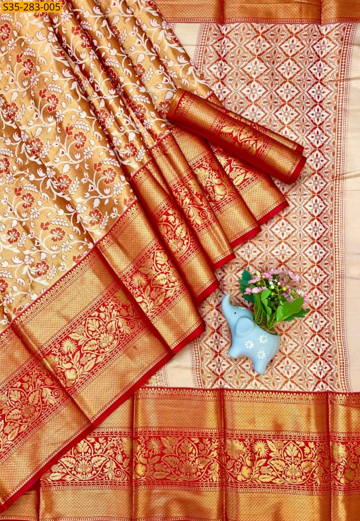 Orange Fancy Semi Kanjivaram Silk sarees