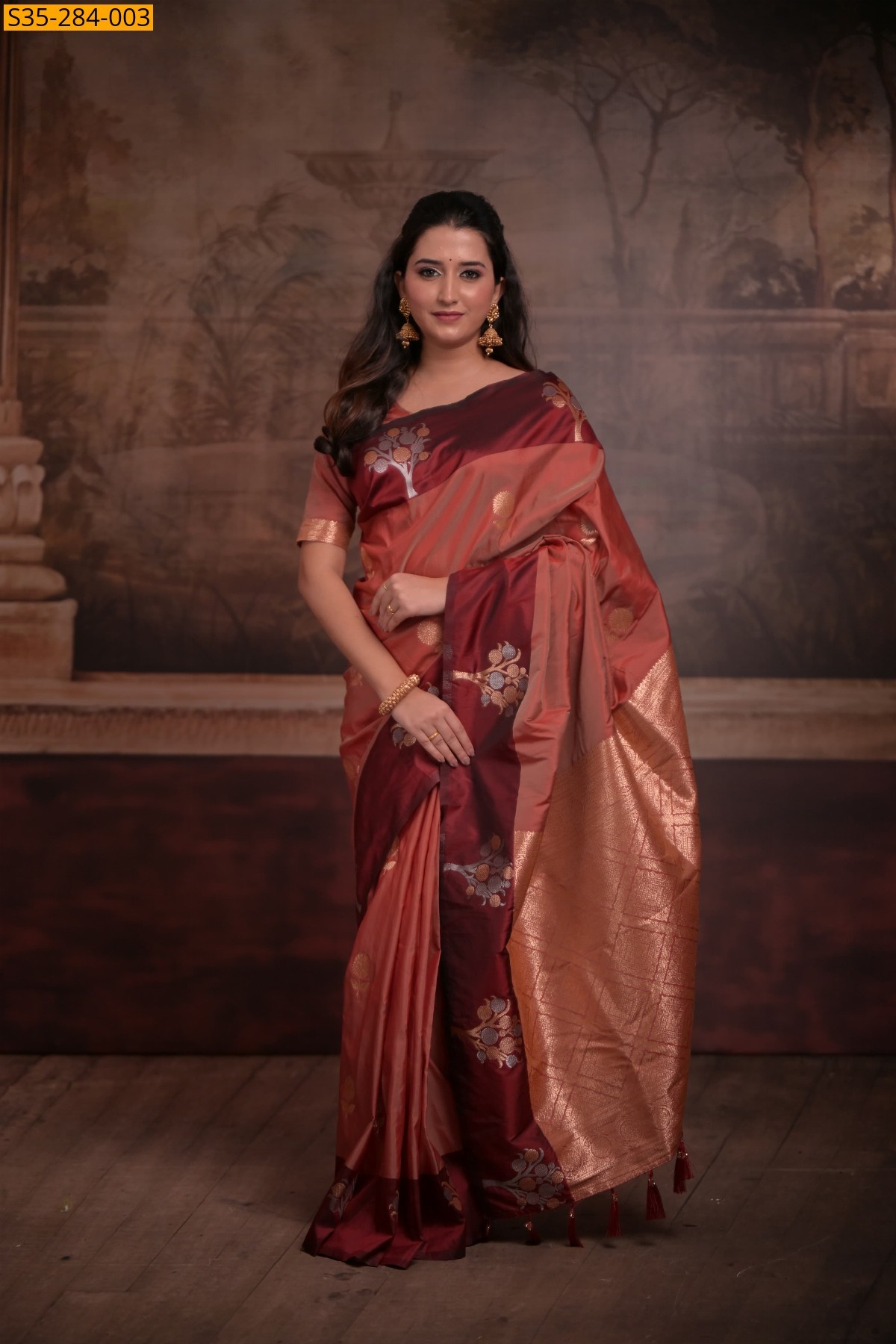 Brown Fancy Soft silk Saree