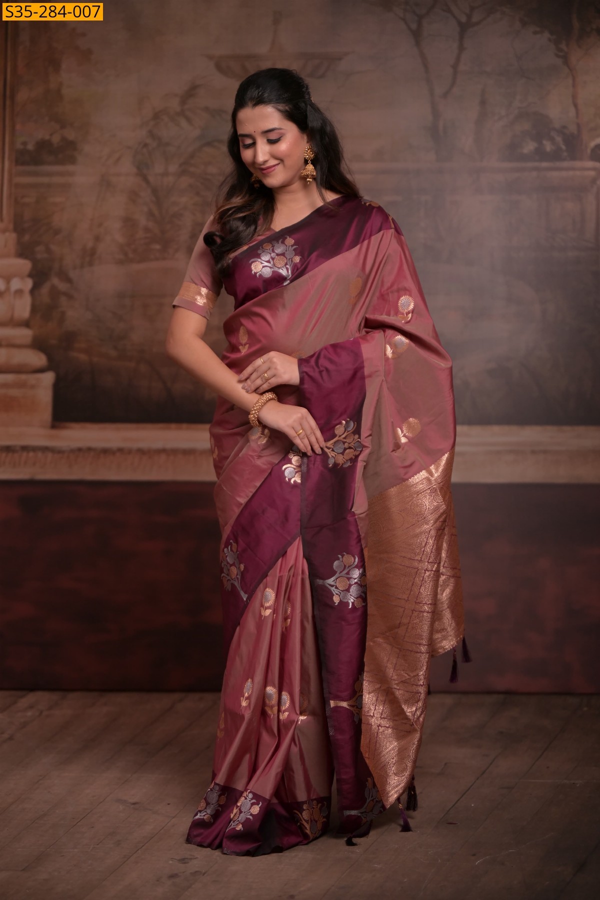 Brown Fancy Soft silk Saree