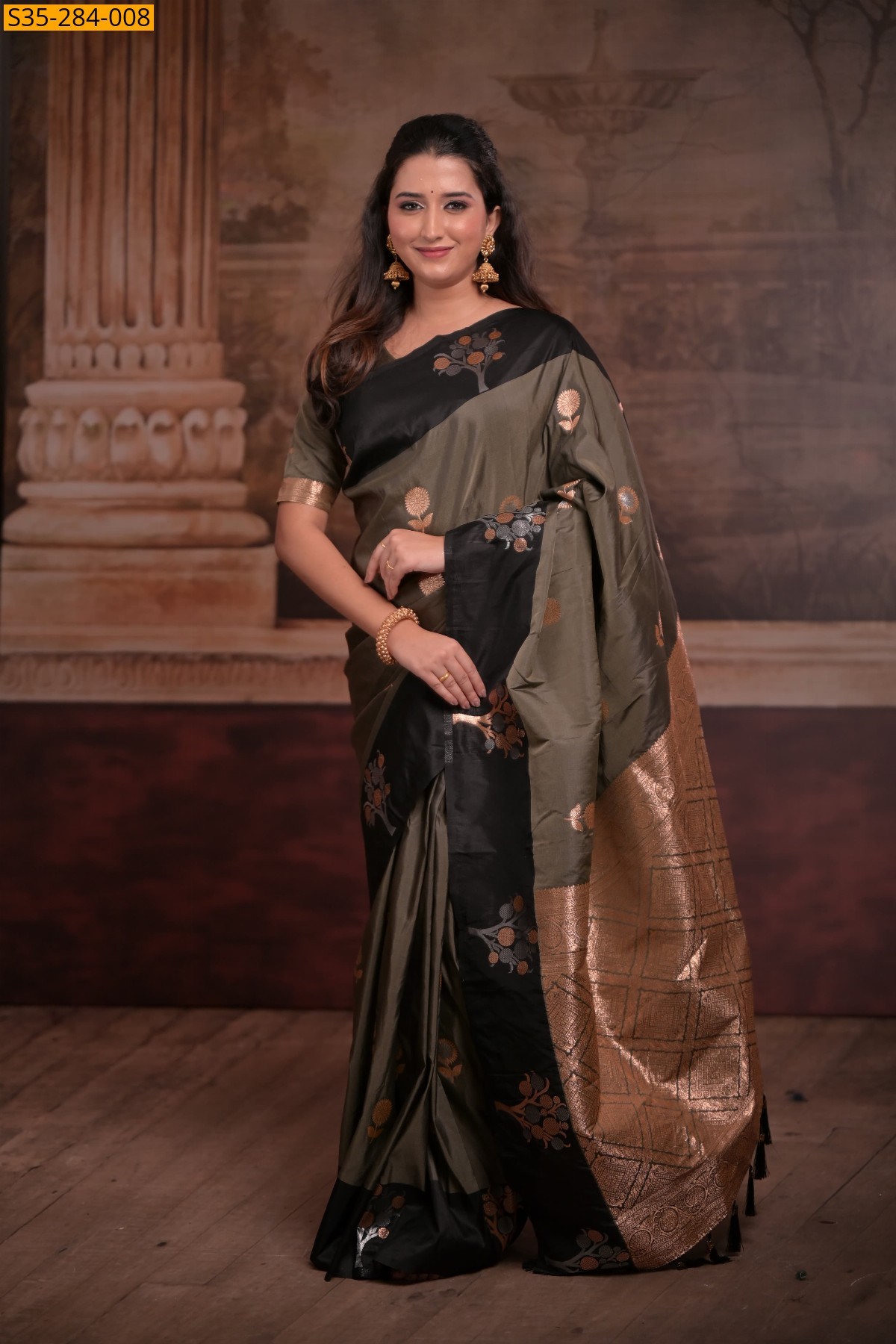 Olive green Fancy Soft silk Saree