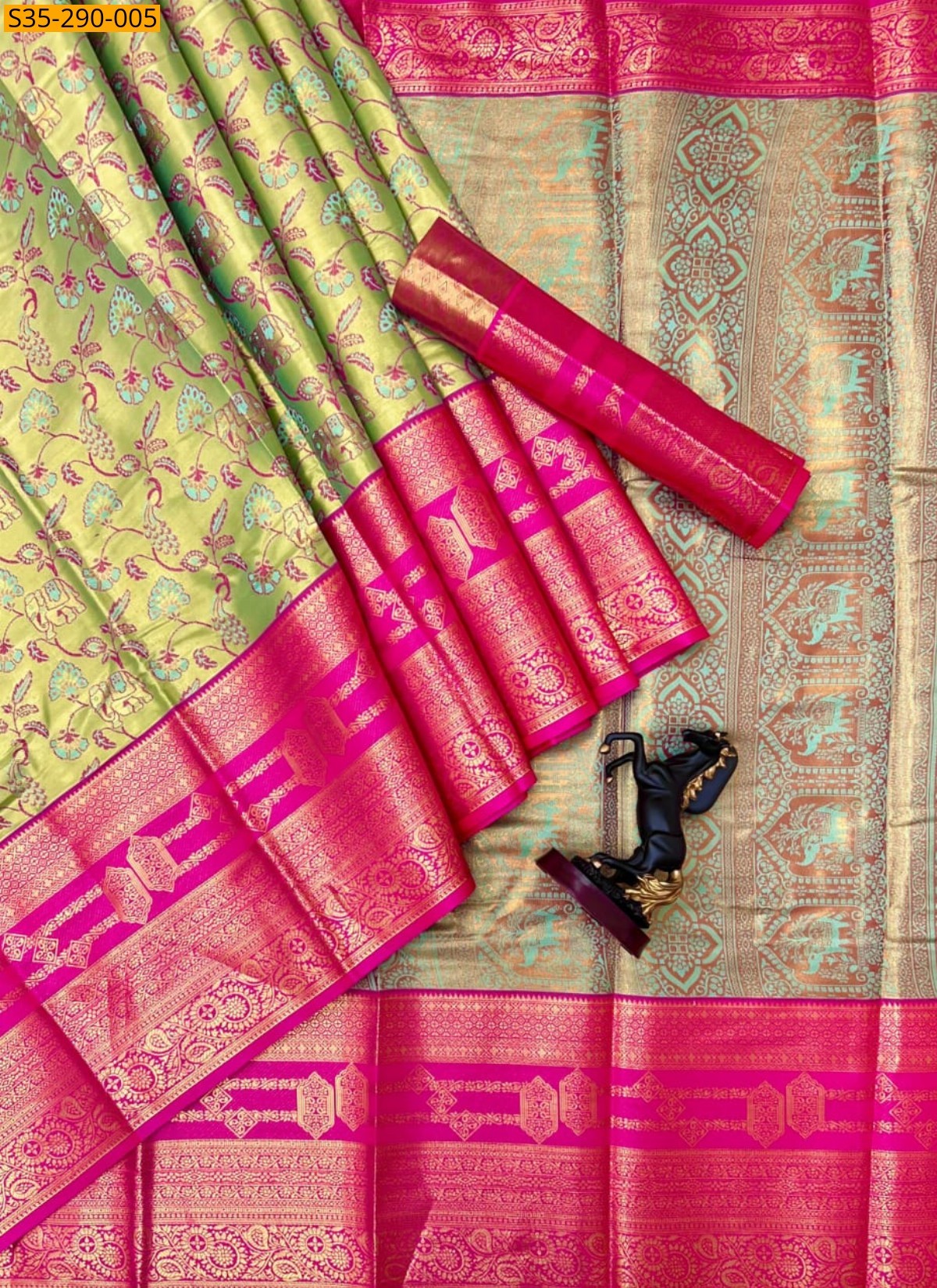 Pista green Fancy  Kanjivaram Semi silk Pattu sarees