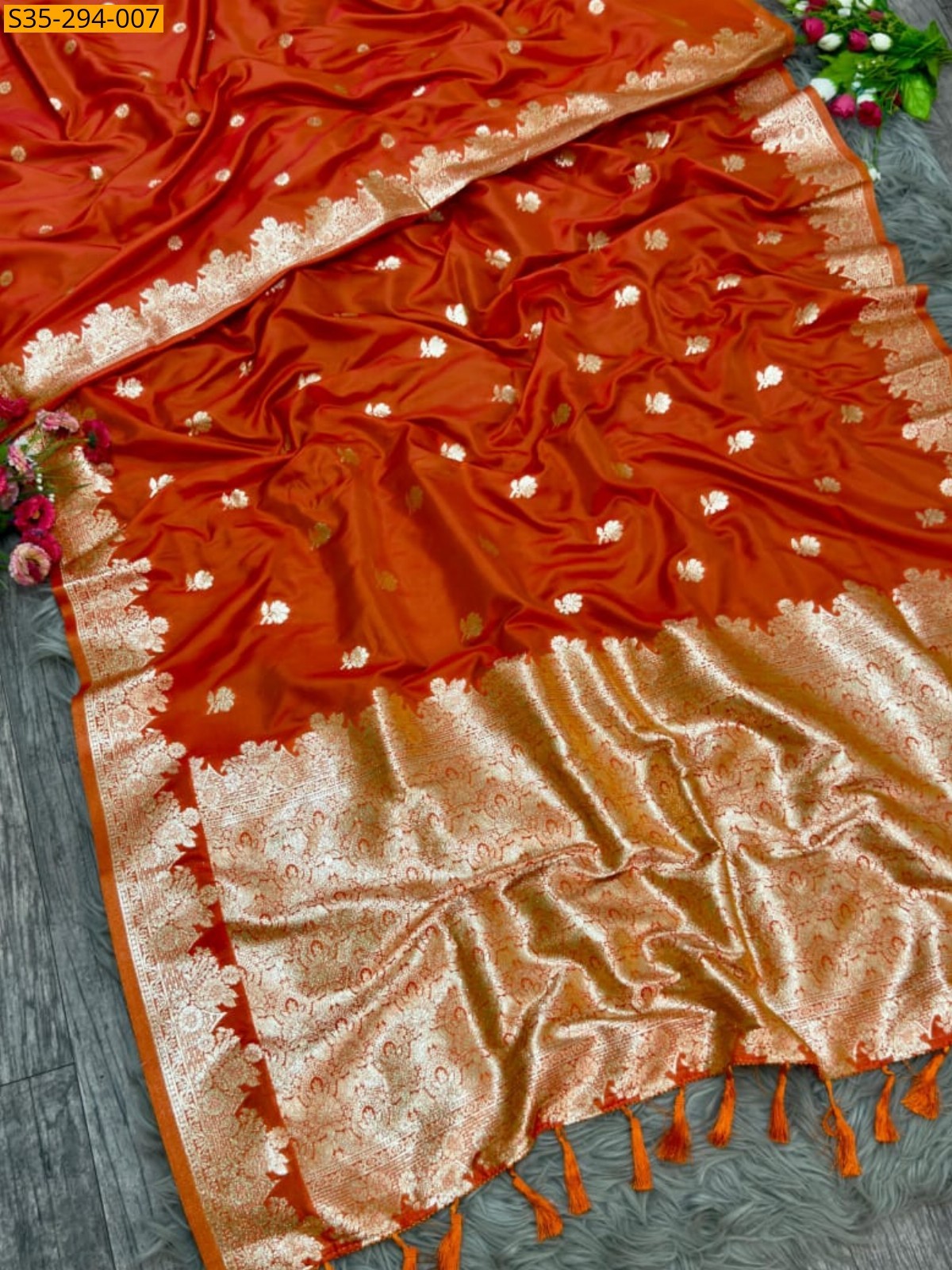 Orange Fancy Soft Mysore Paithani Silk Saree