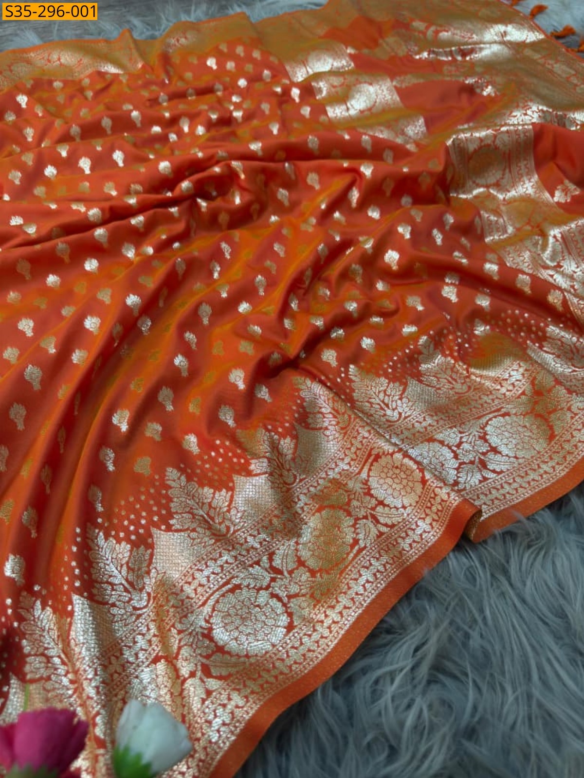 Orange Fancy Paithani 1000 Butti  Silk Saree