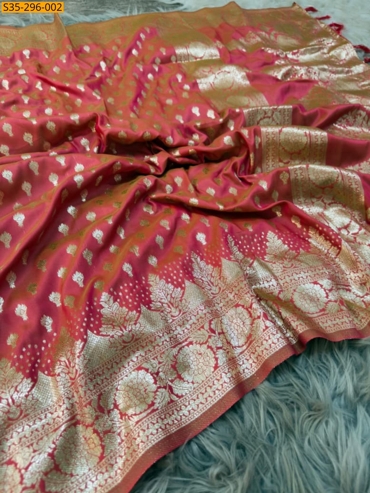 Light Red Fancy Paithani 1000 Butti  Silk Saree