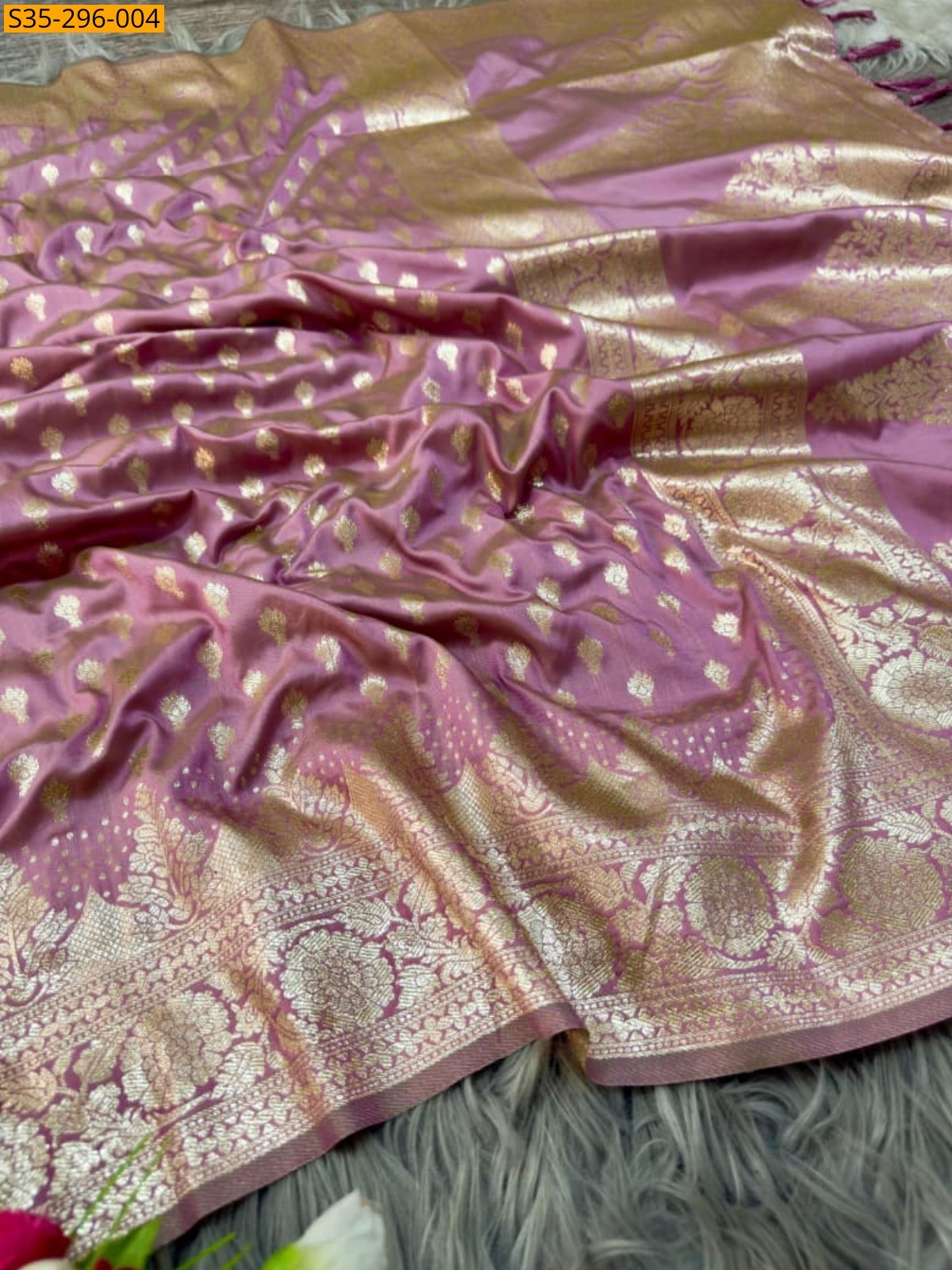 Onion Pink Fancy Paithani 1000 Butti  Silk Saree