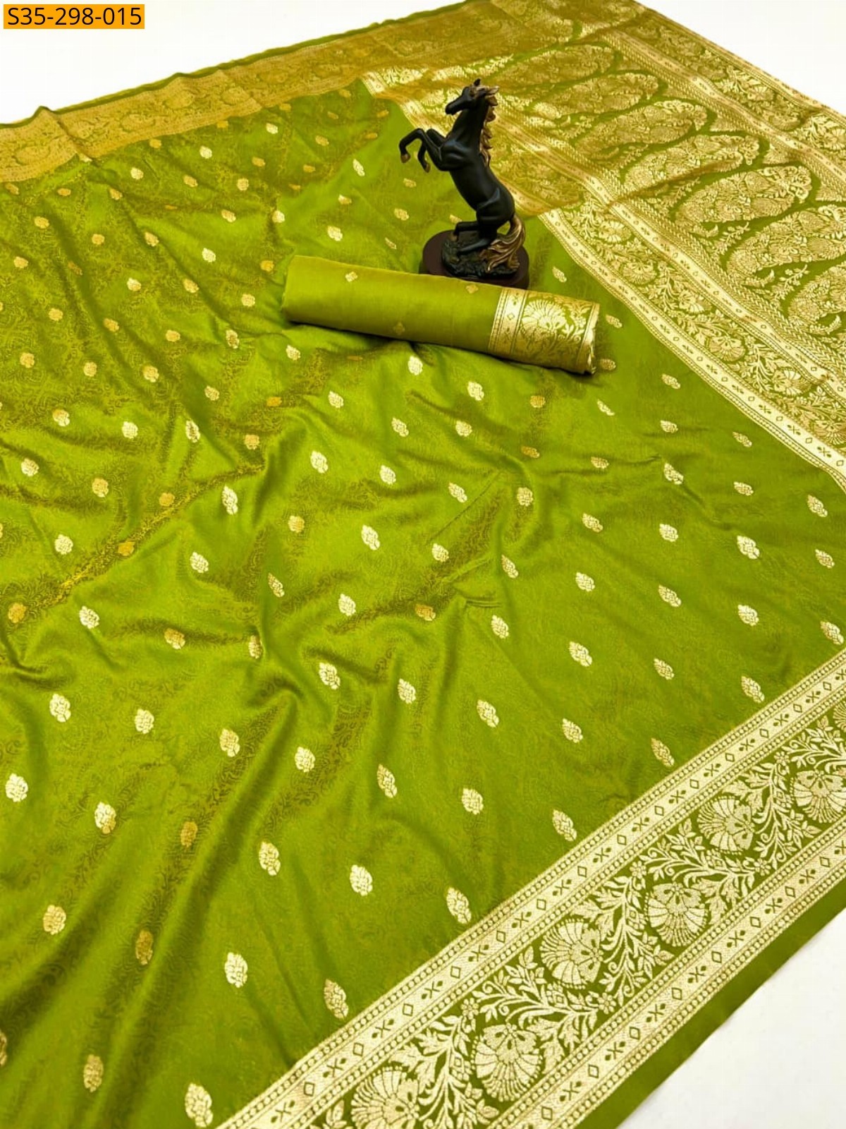Parrot green Fancy Banarasi silk saree
